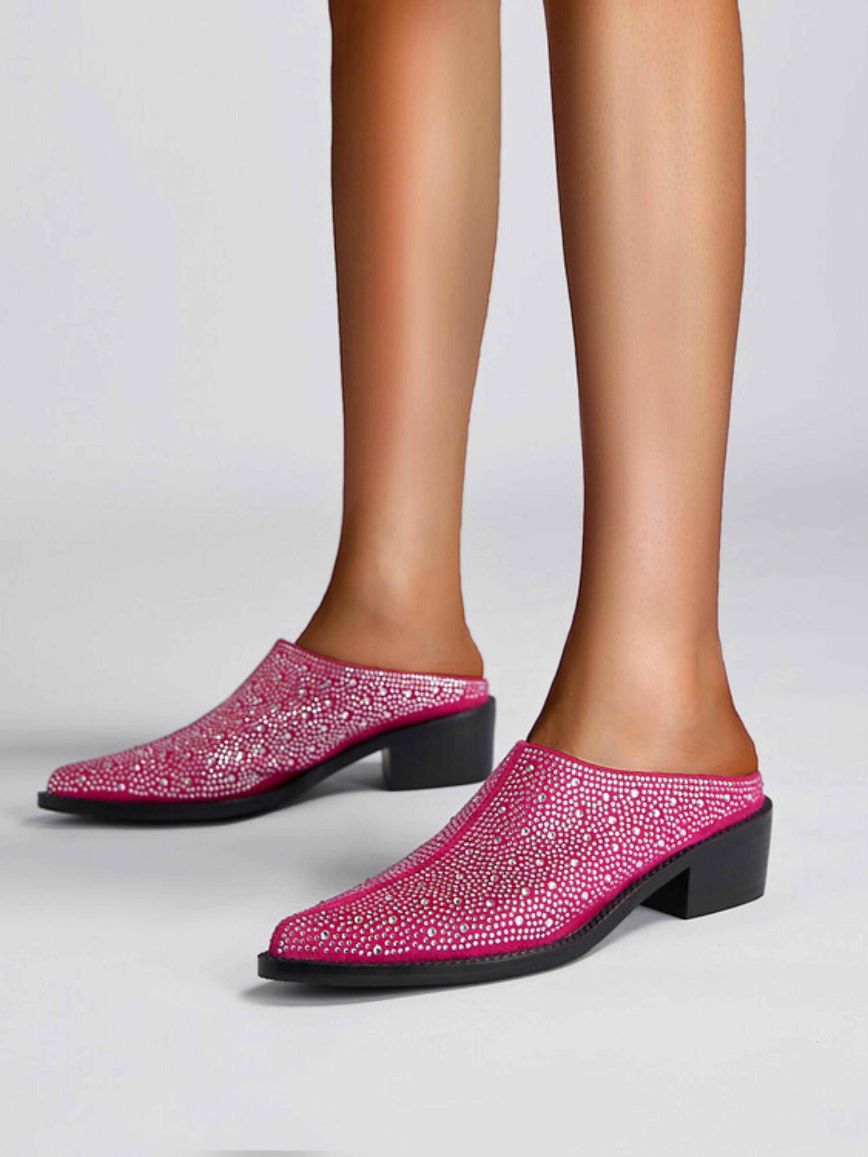 Shiny Rhinestone Mules Slip-On Sandals for Women