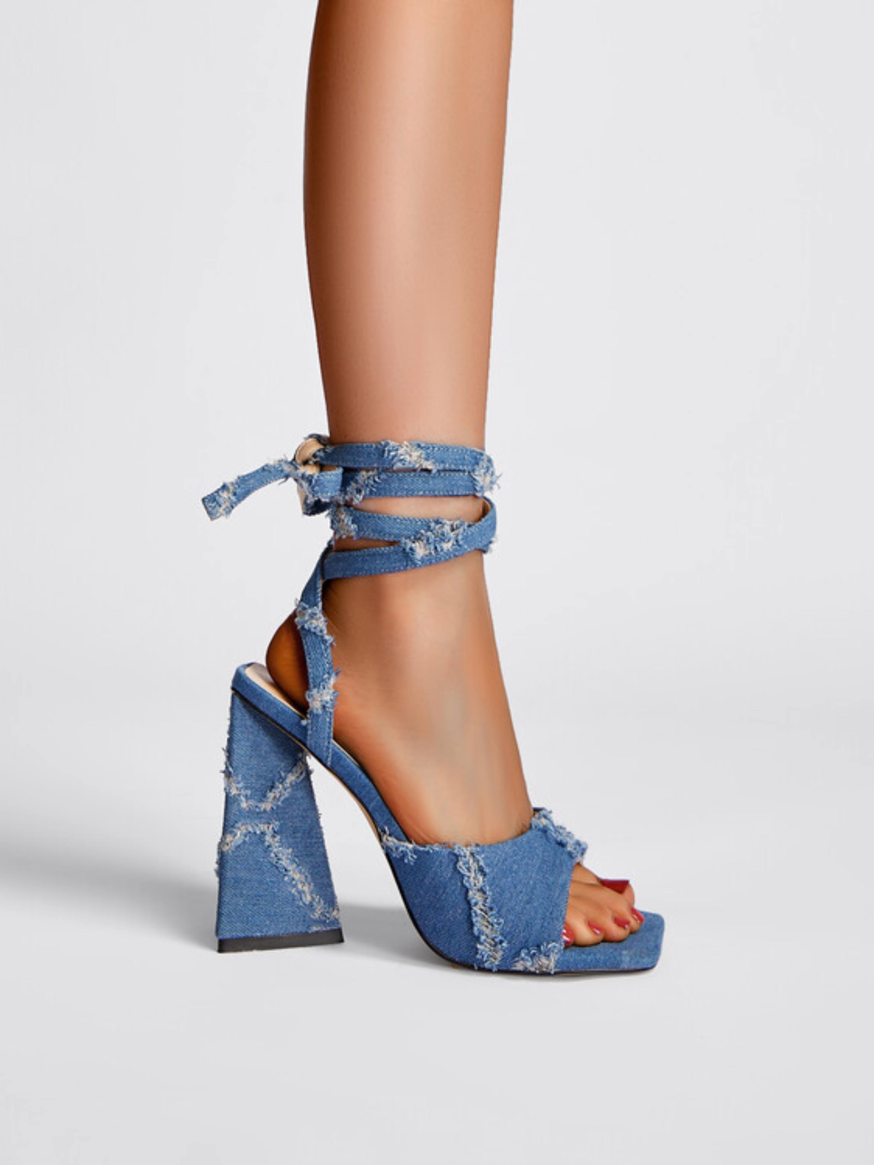 Casual Glam Square Toe Denim Sandals for Women