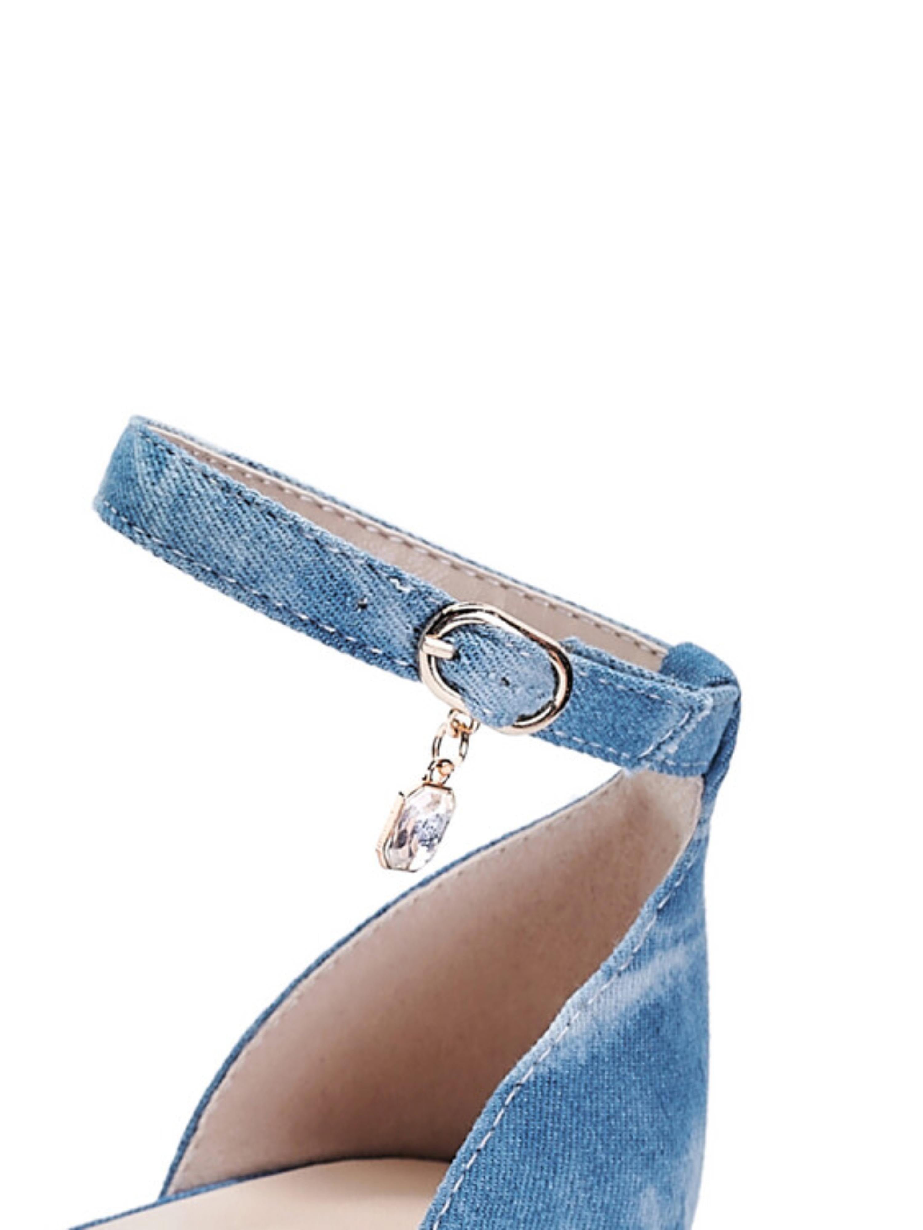 Tie-Dye Denim Block Heel Blue Sandals for Women