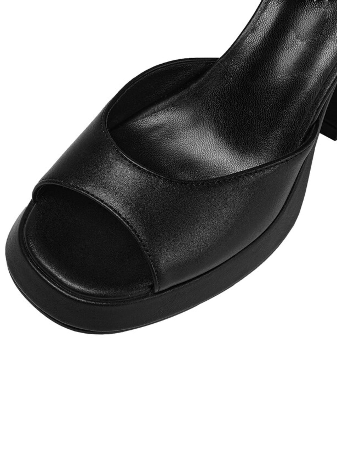Black Faux Leather Block Heel Sandals for Women