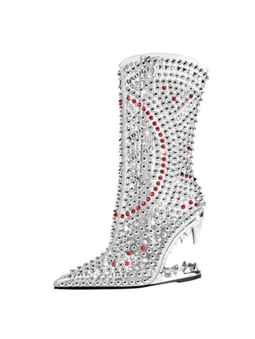 Runway Bold Rhinestone Studded Boots Sandals for Women