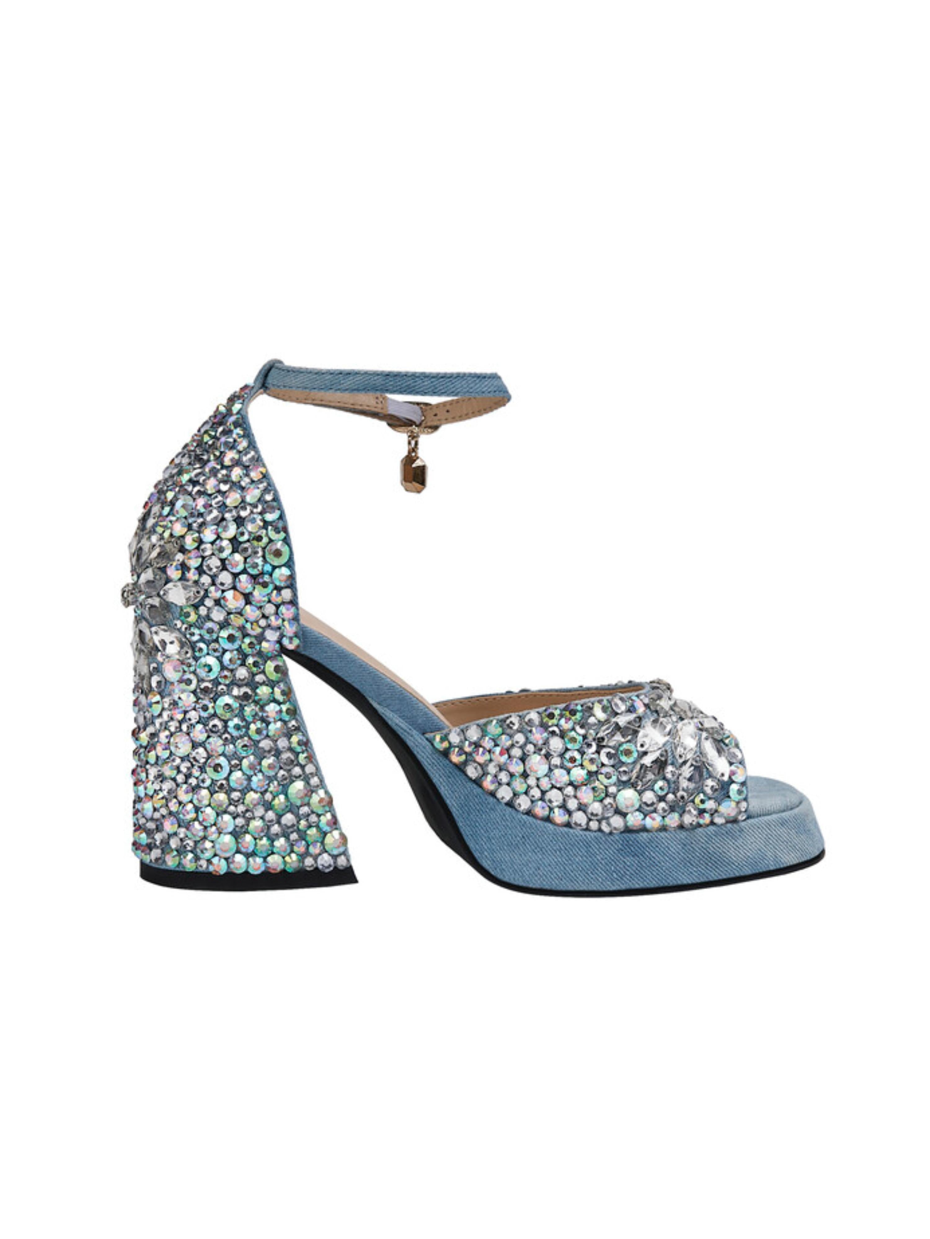 Blue Denim Block Heel Platform Sandals for Women