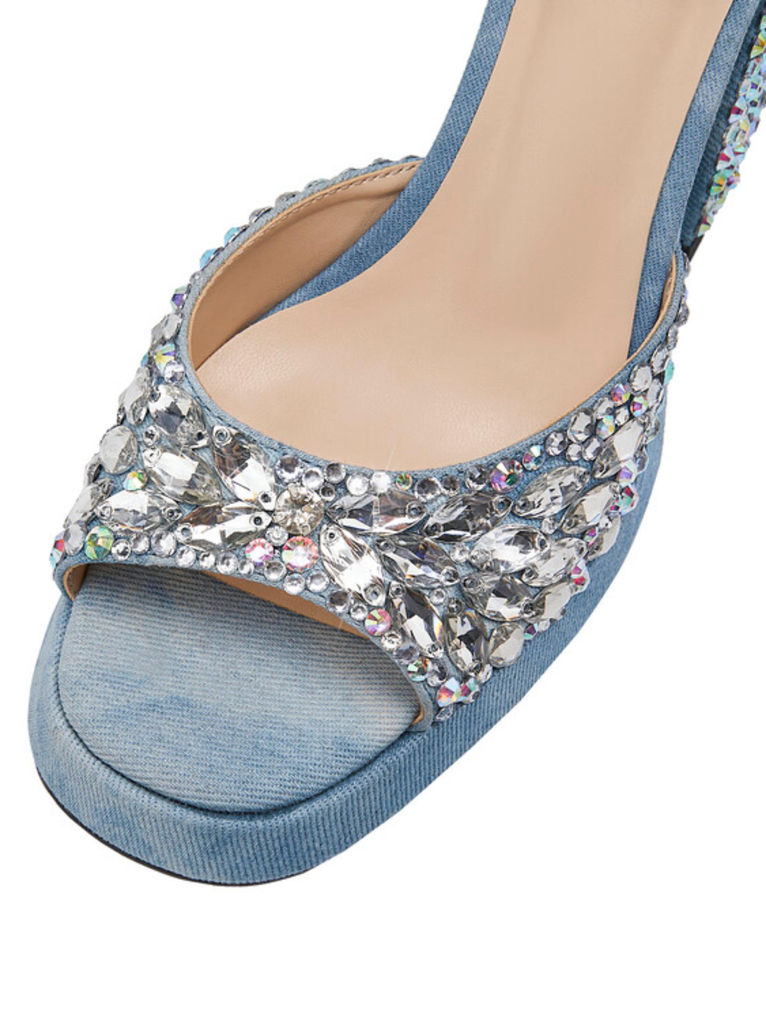 Blue Denim Block Heel Platform Sandals for Women