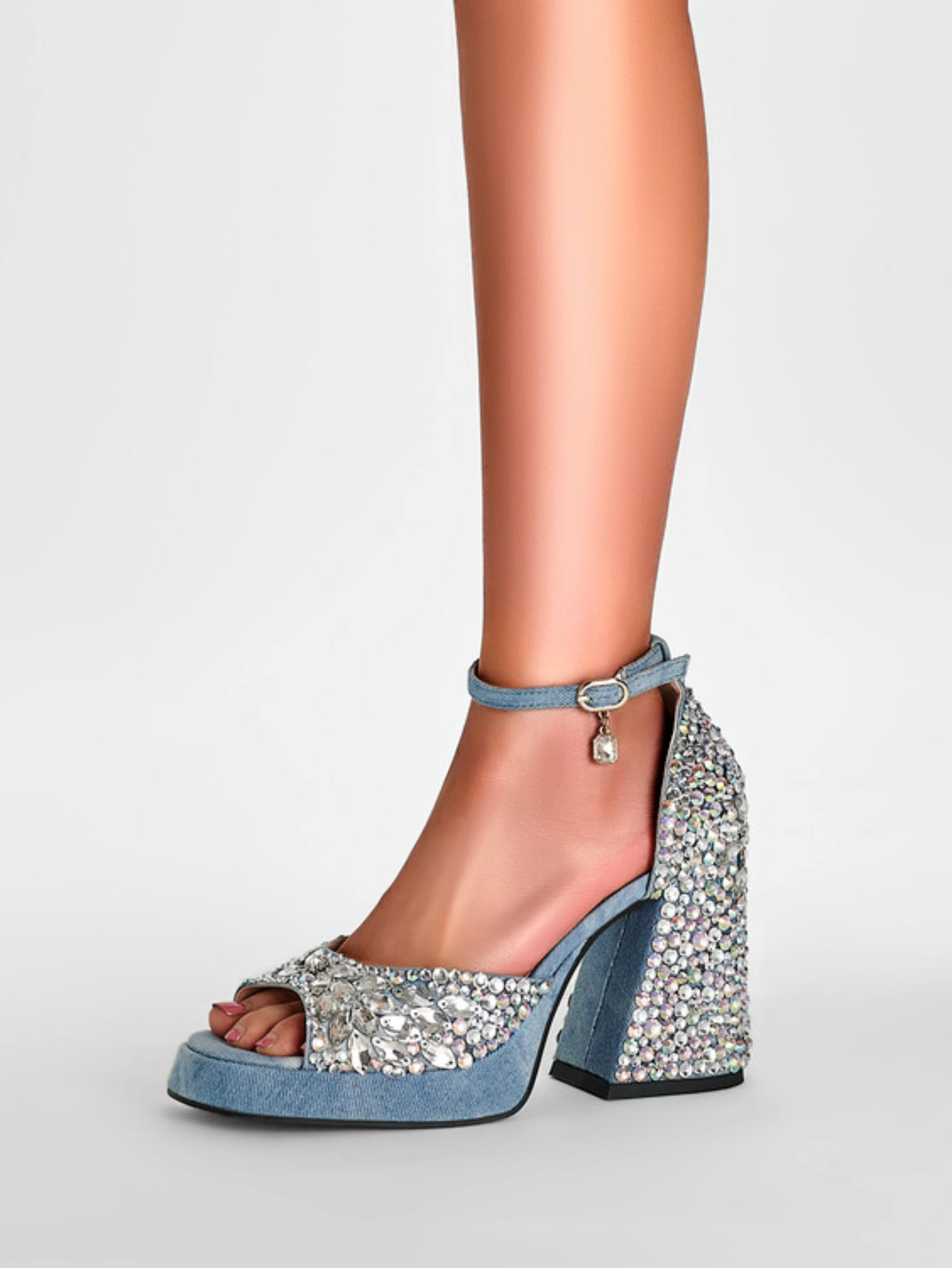 Blue Denim Block Heel Platform Sandals for Women