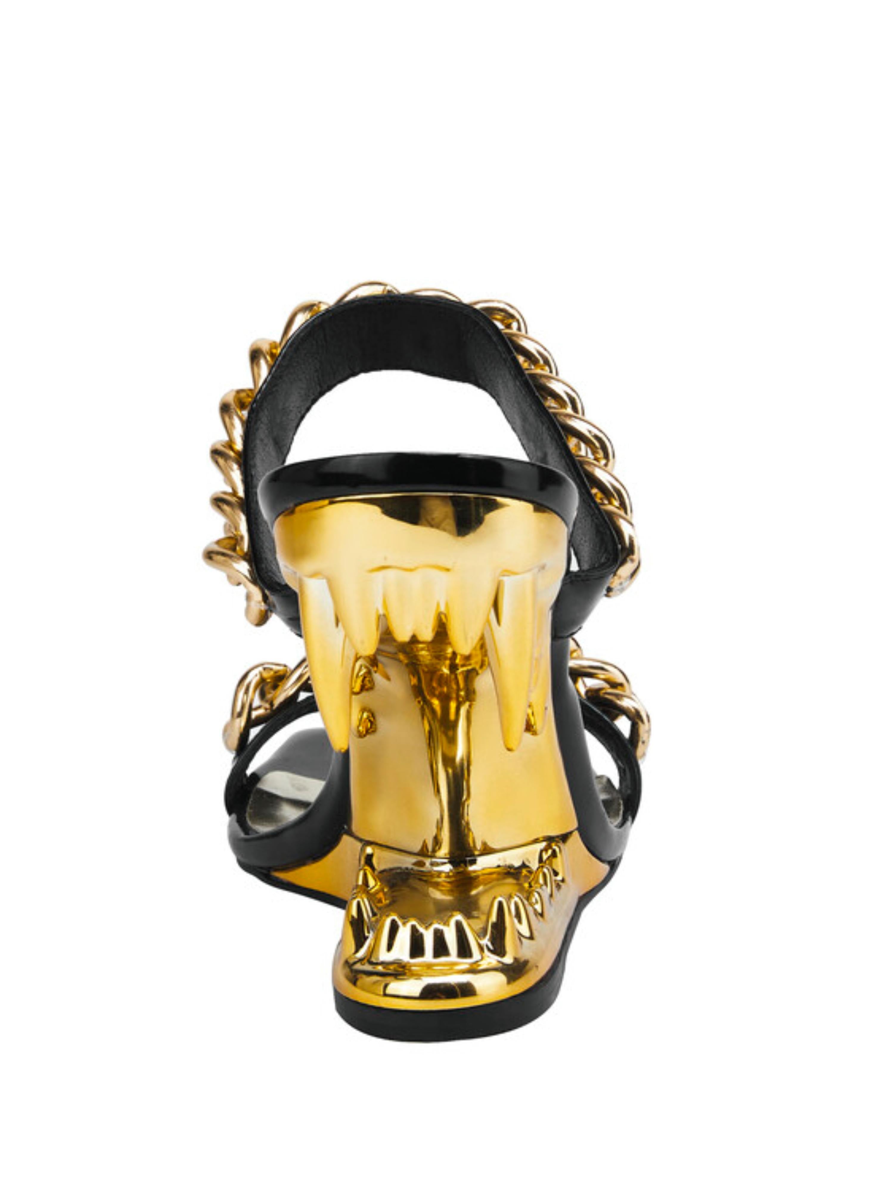 Golden Chain Sculpted Fang Heel Luxury Women‘s Sandals