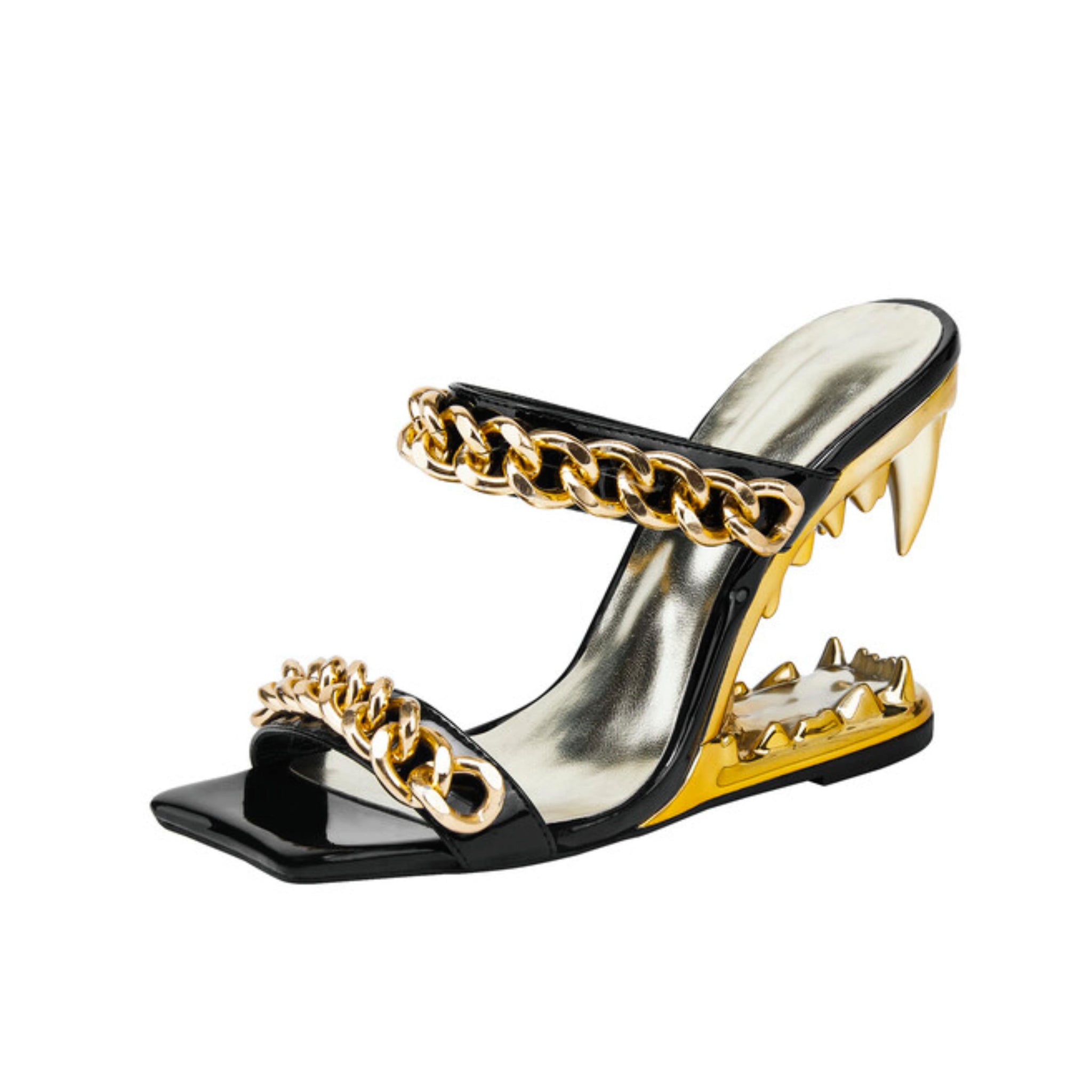 Golden Chain Sculpted Fang Heel Luxury Women‘s Sandals