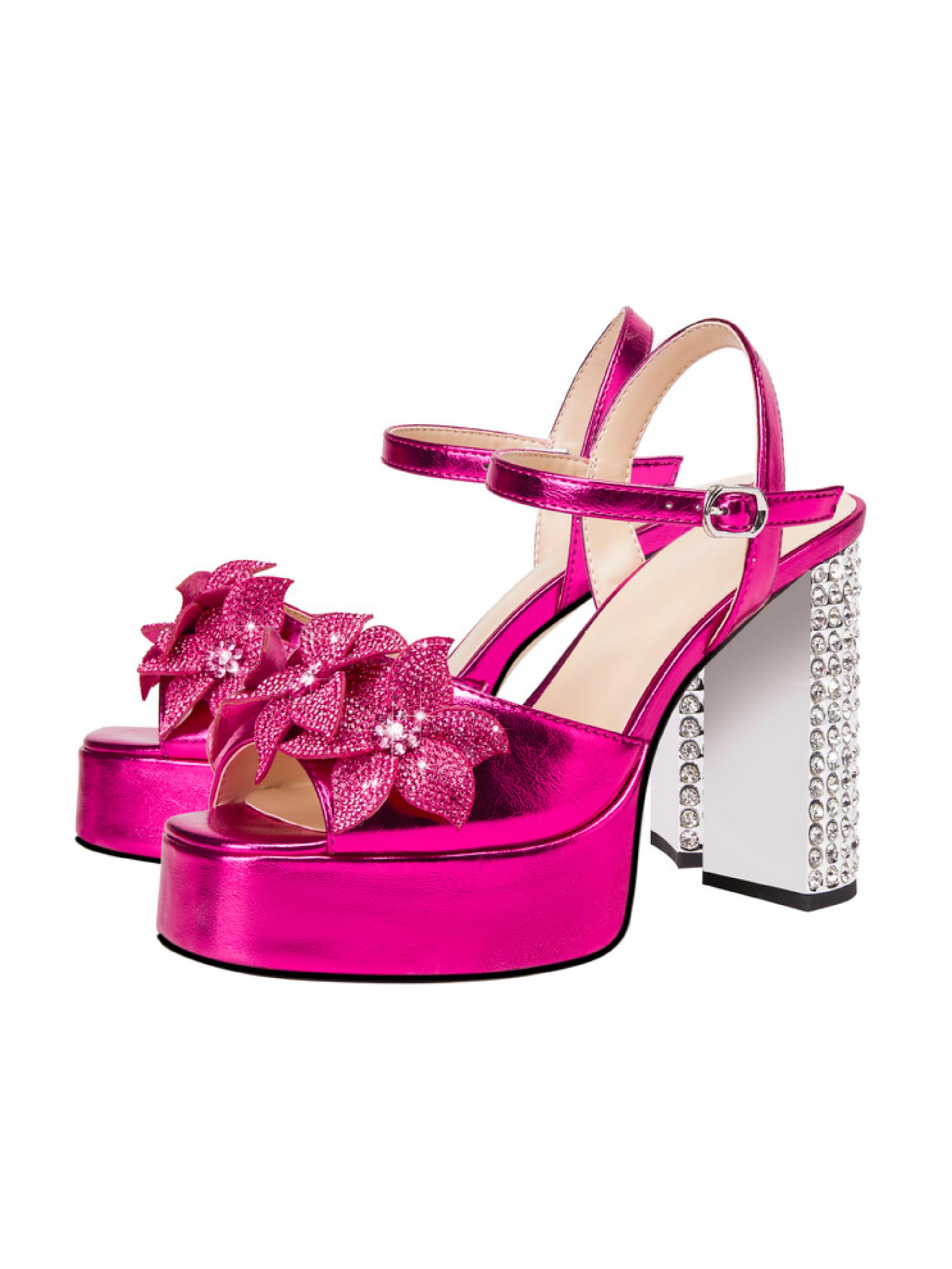 Shiny Pink Party Heels with Rhinestone Women Sandals