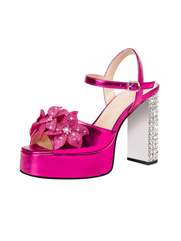 Shiny Pink Party Heels with Rhinestone Women Sandals