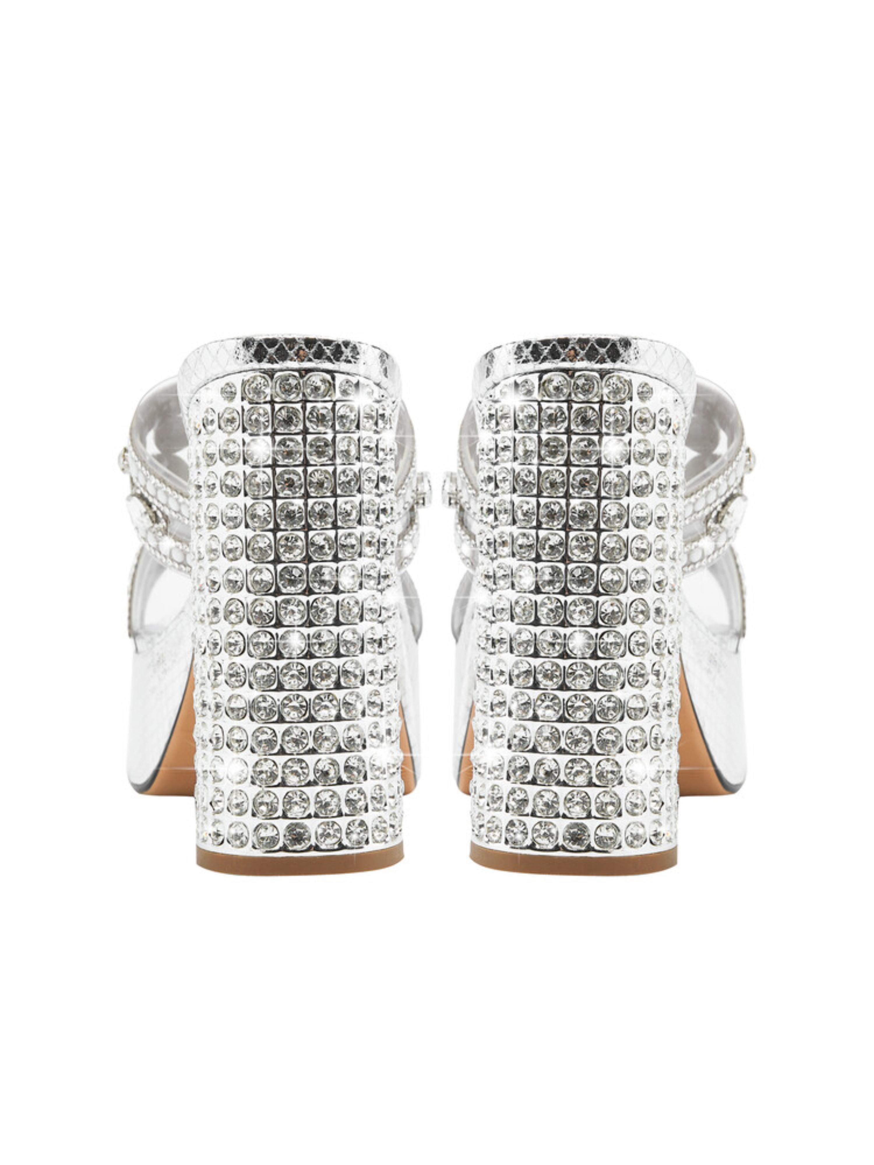 Pearl Accents Block Heel Platform Silver Sandals for Women