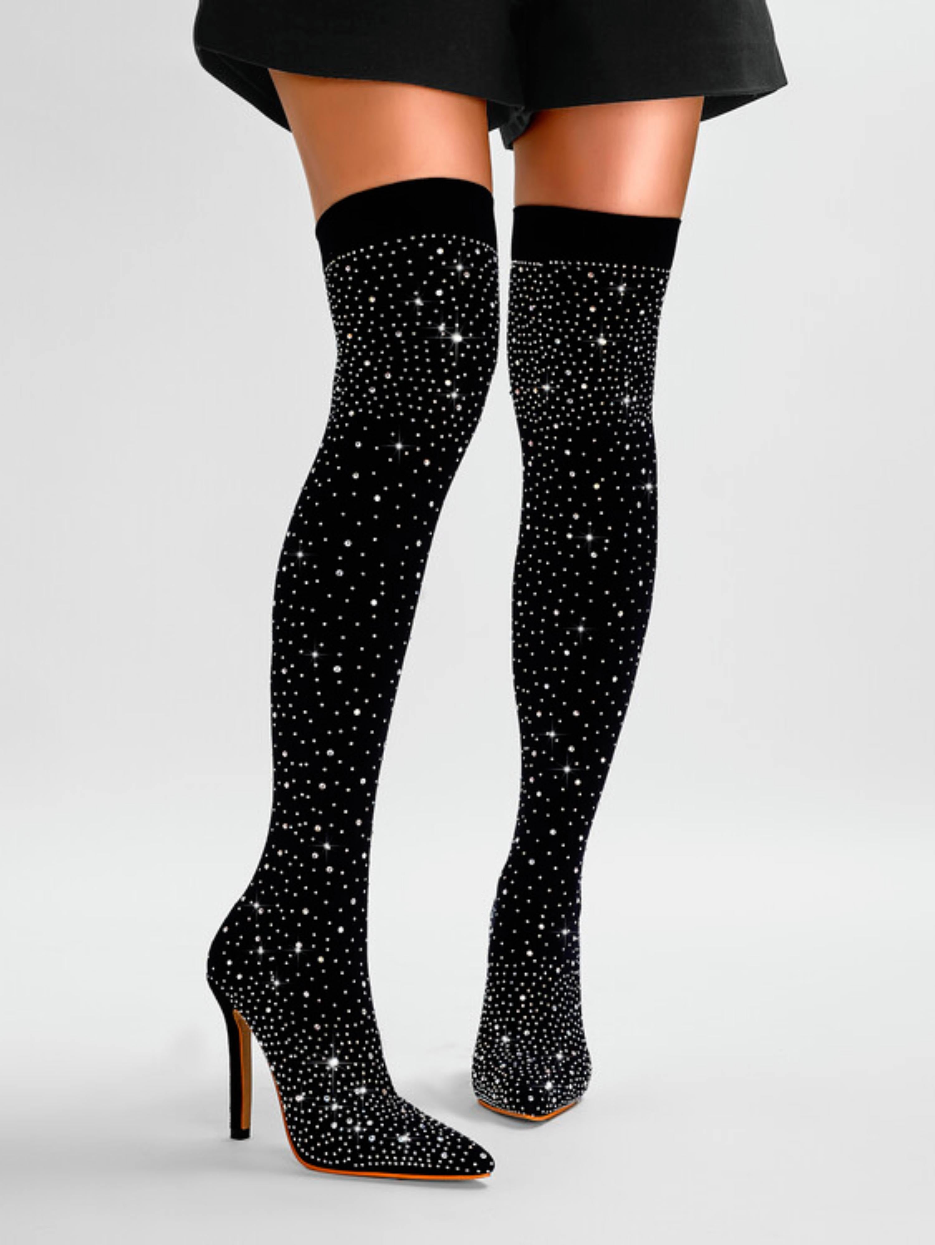 All-Over Rhinestone Glamorous Over-the-Knee Stiletto Boots Women Sandals