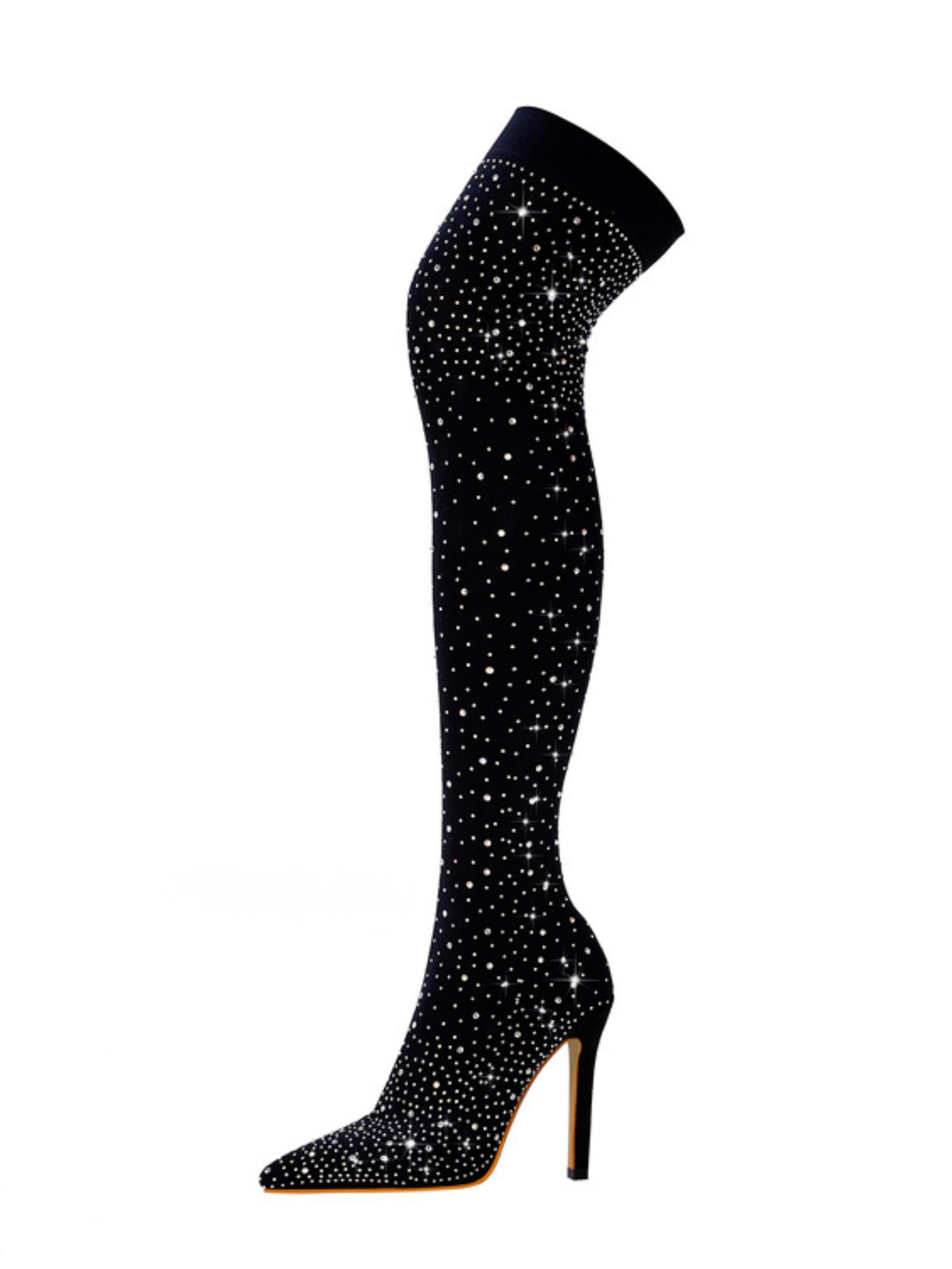 All-Over Rhinestone Glamorous Over-the-Knee Stiletto Boots Women Sandals