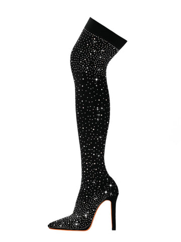 All-Over Rhinestone Glamorous Over-the-Knee Stiletto Boots Women Sandals