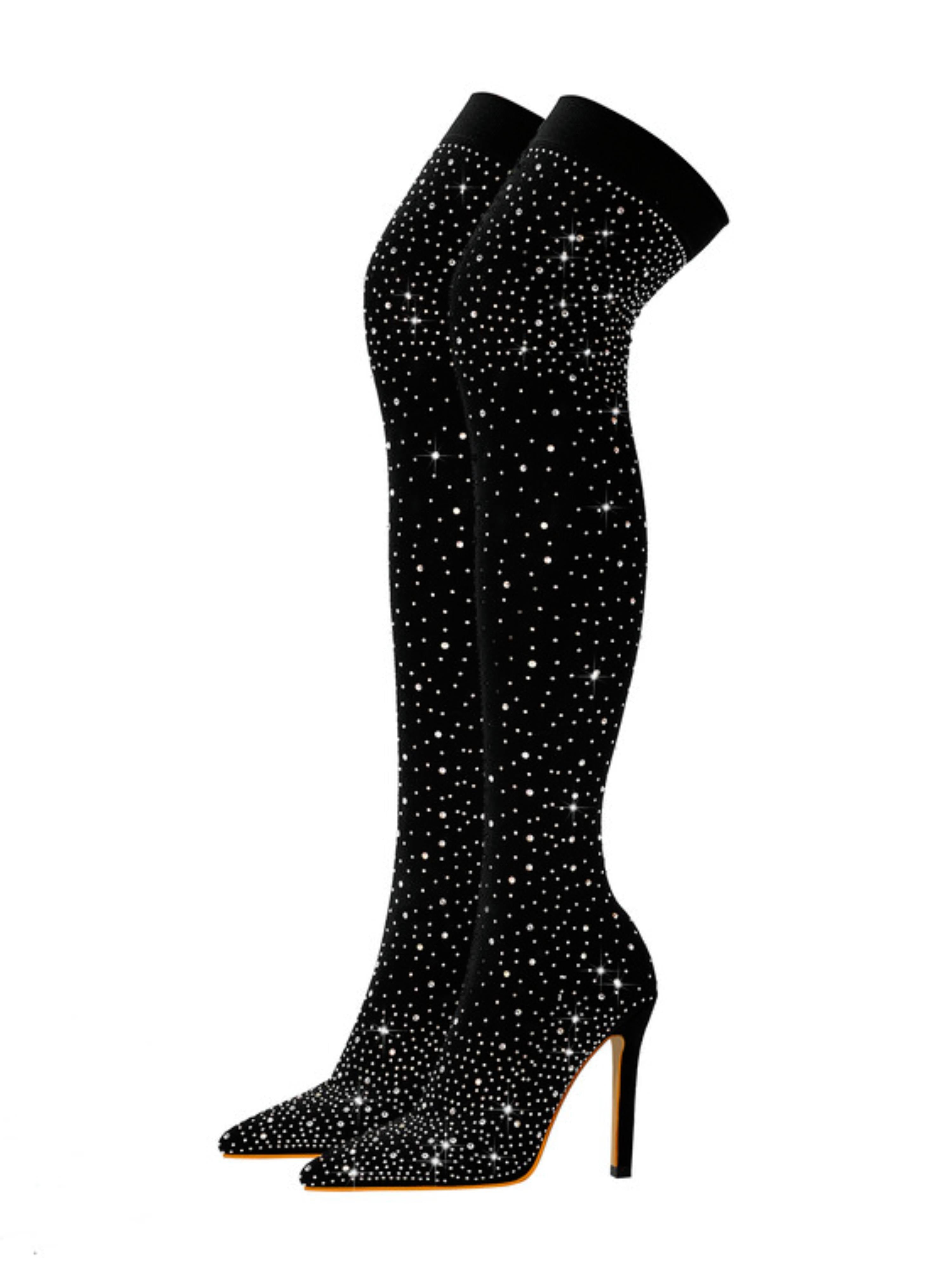 All-Over Rhinestone Glamorous Over-the-Knee Stiletto Boots Women Sandals