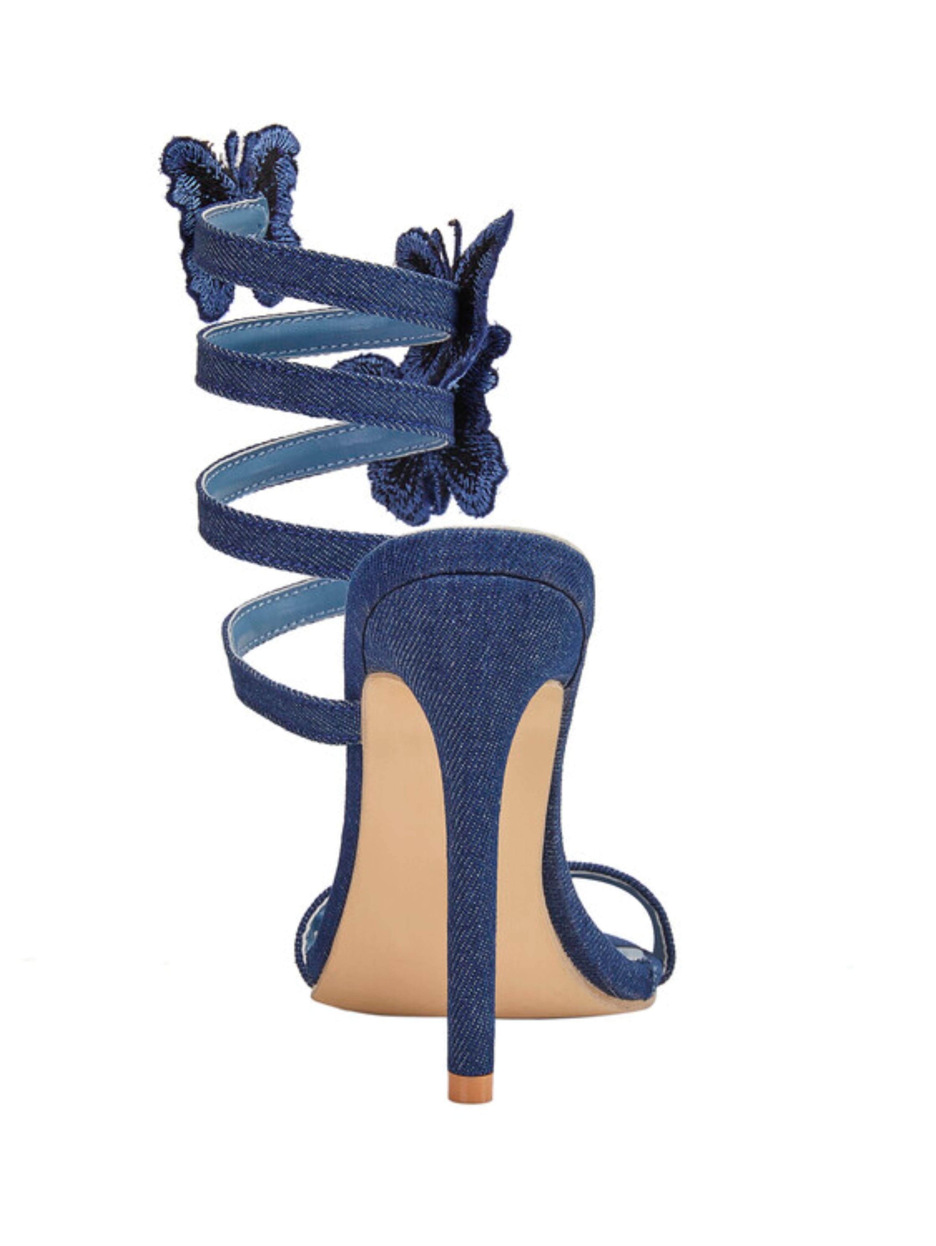 Butterfly Charm Denim Stiletto Sandals for Women