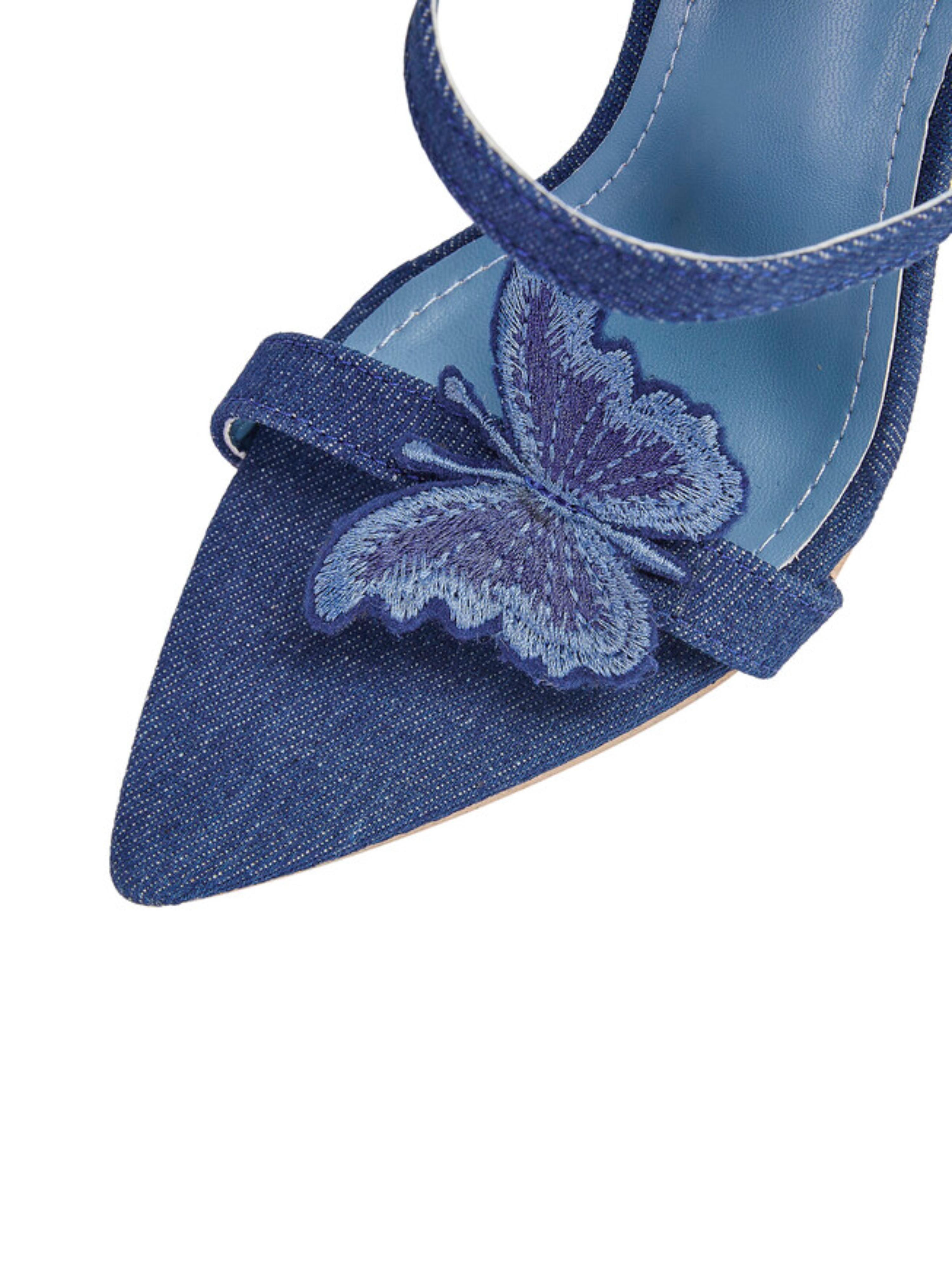 Butterfly Charm Denim Stiletto Sandals for Women