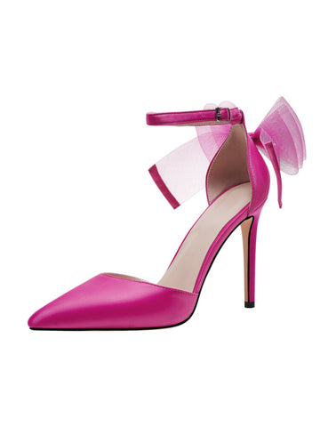 Fuchsia Mesh Bow Back Detail Dressy Sandals Women