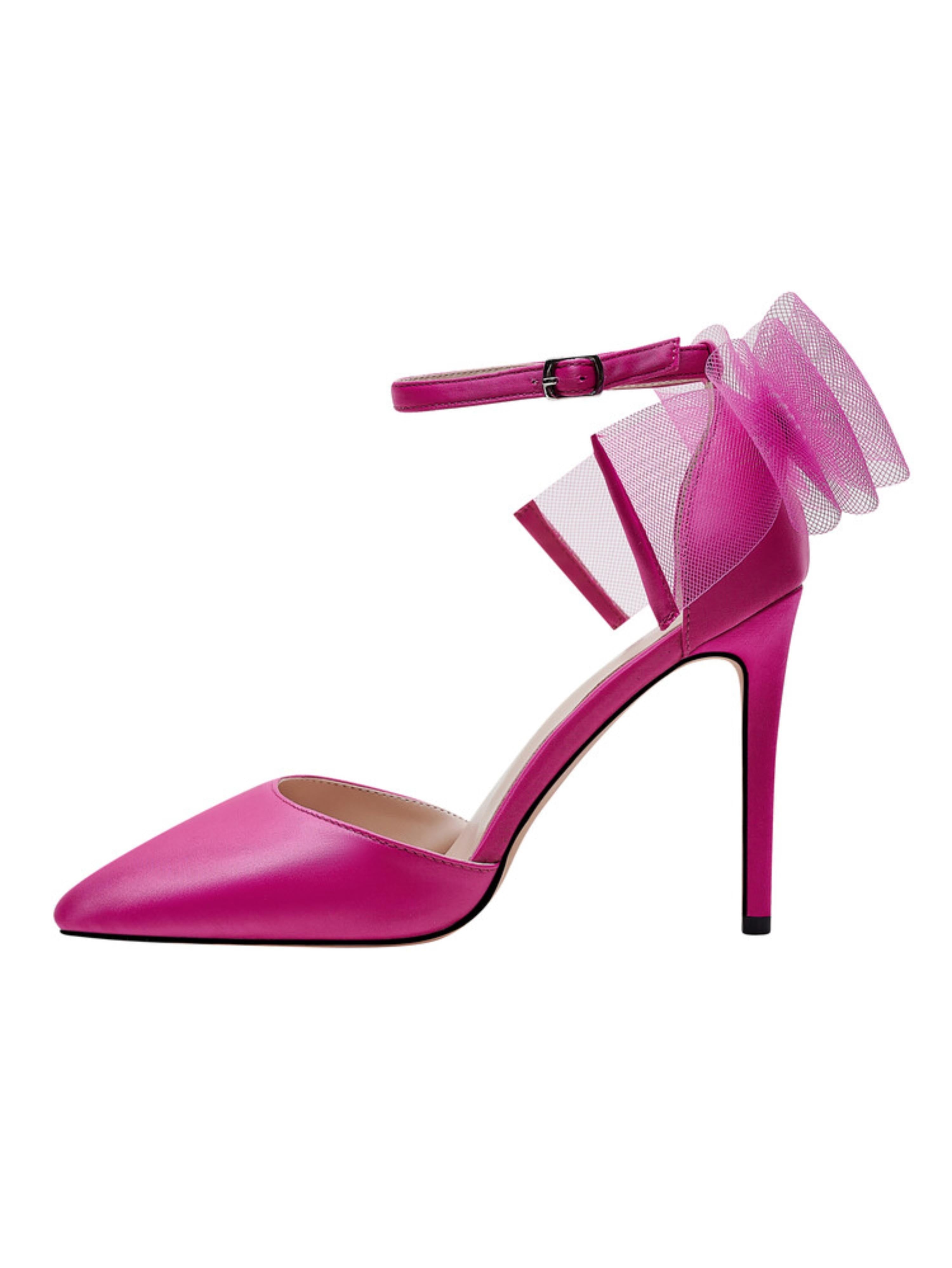 Fuchsia Mesh Bow Back Detail Dressy Sandals Women