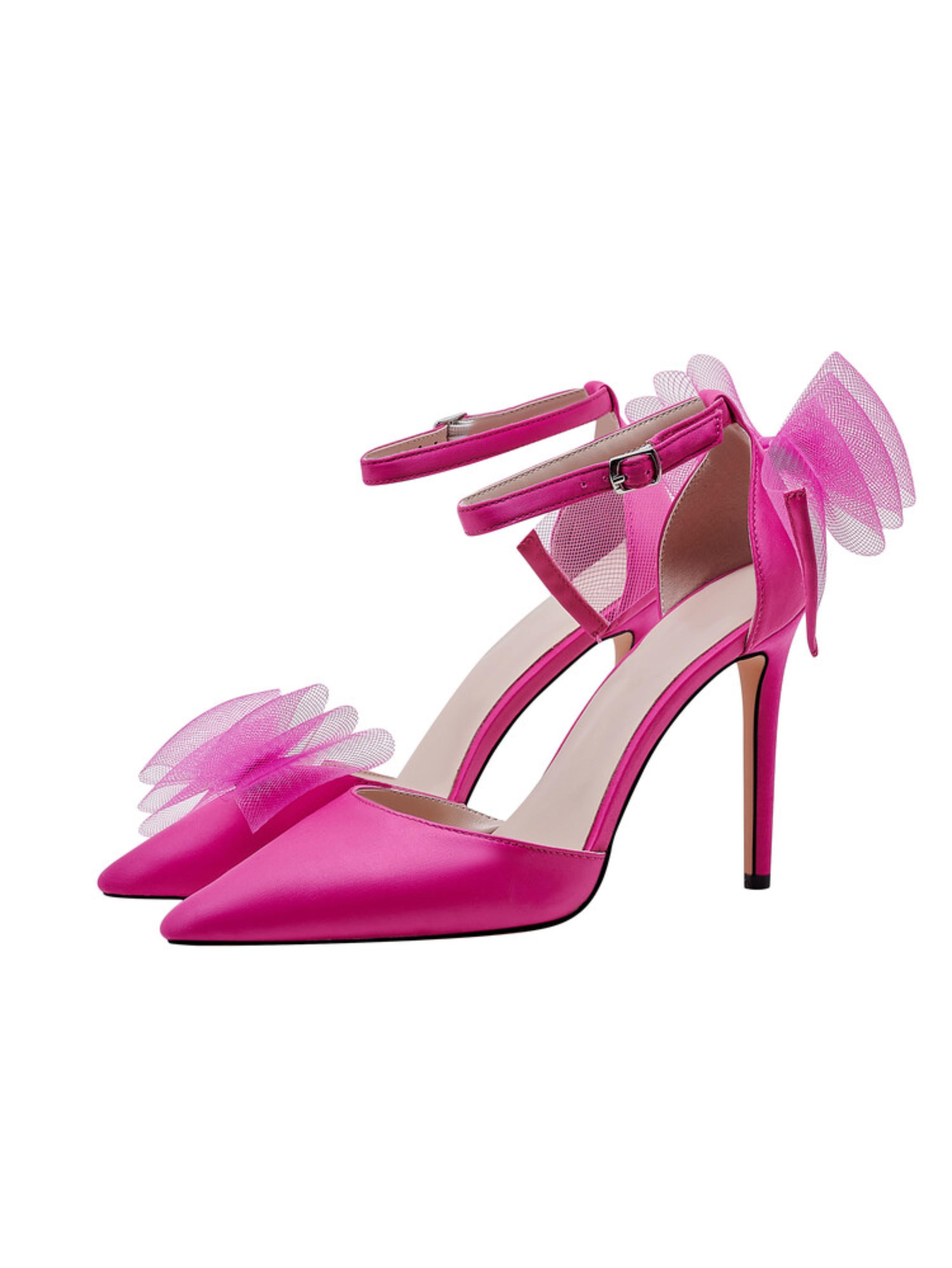 Fuchsia Mesh Bow Back Detail Dressy Sandals Women