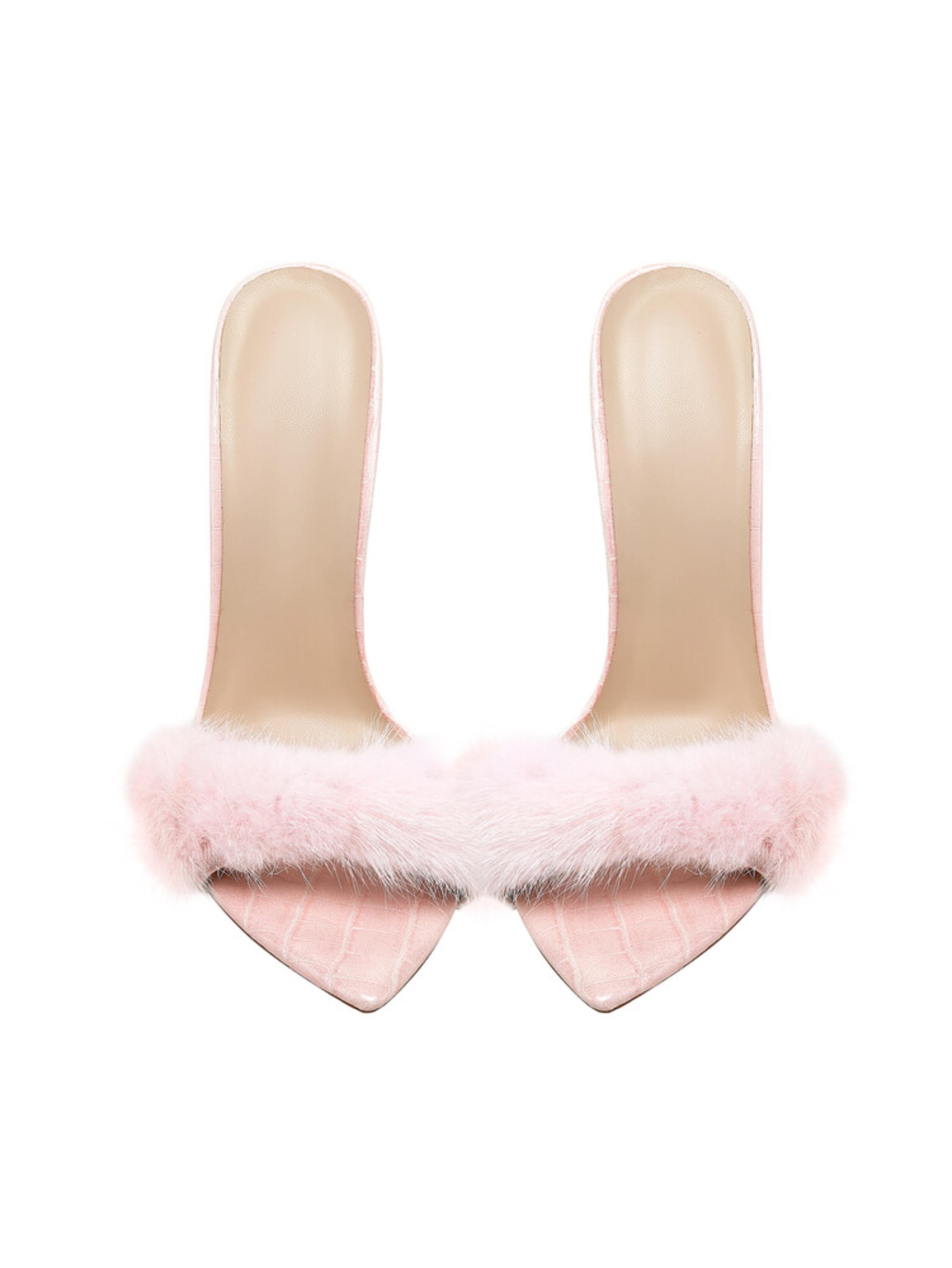 Glam Fluffy Slip-On High Heel Sandals for Women