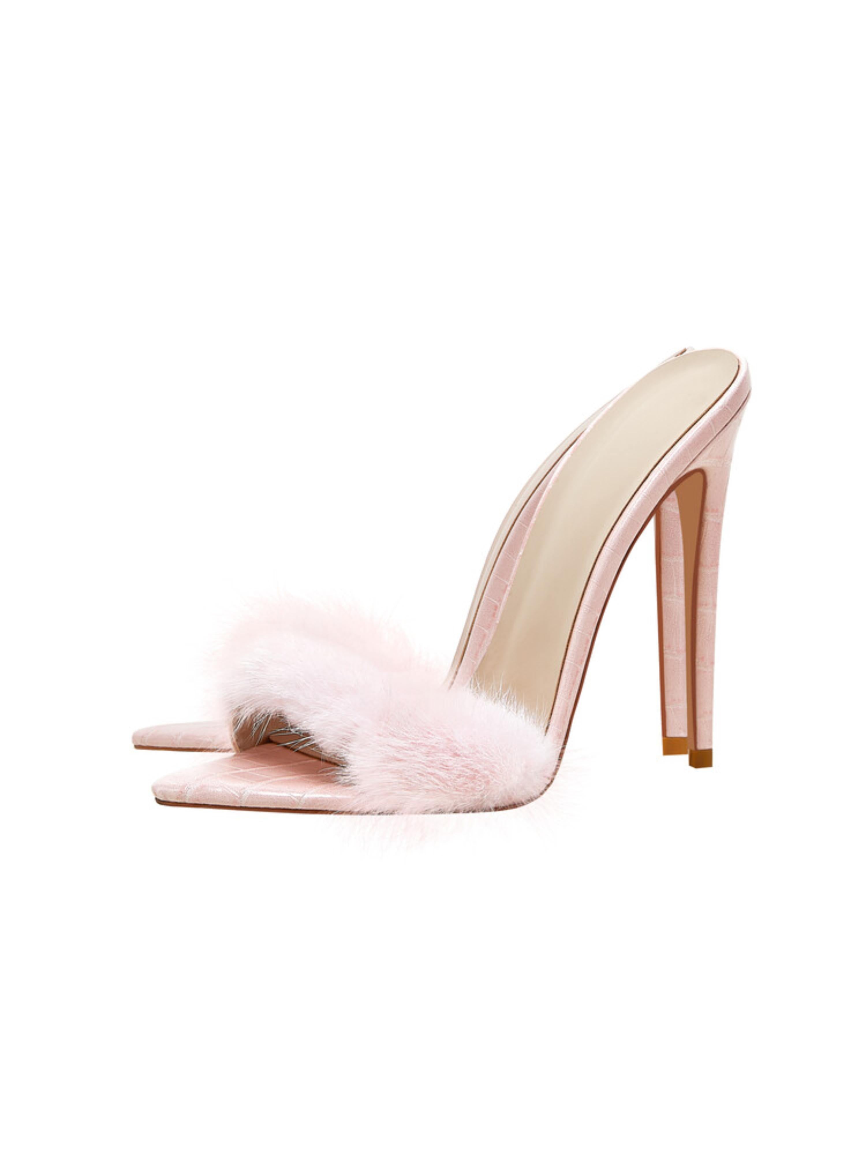 Glam Fluffy Slip-On High Heel Sandals for Women
