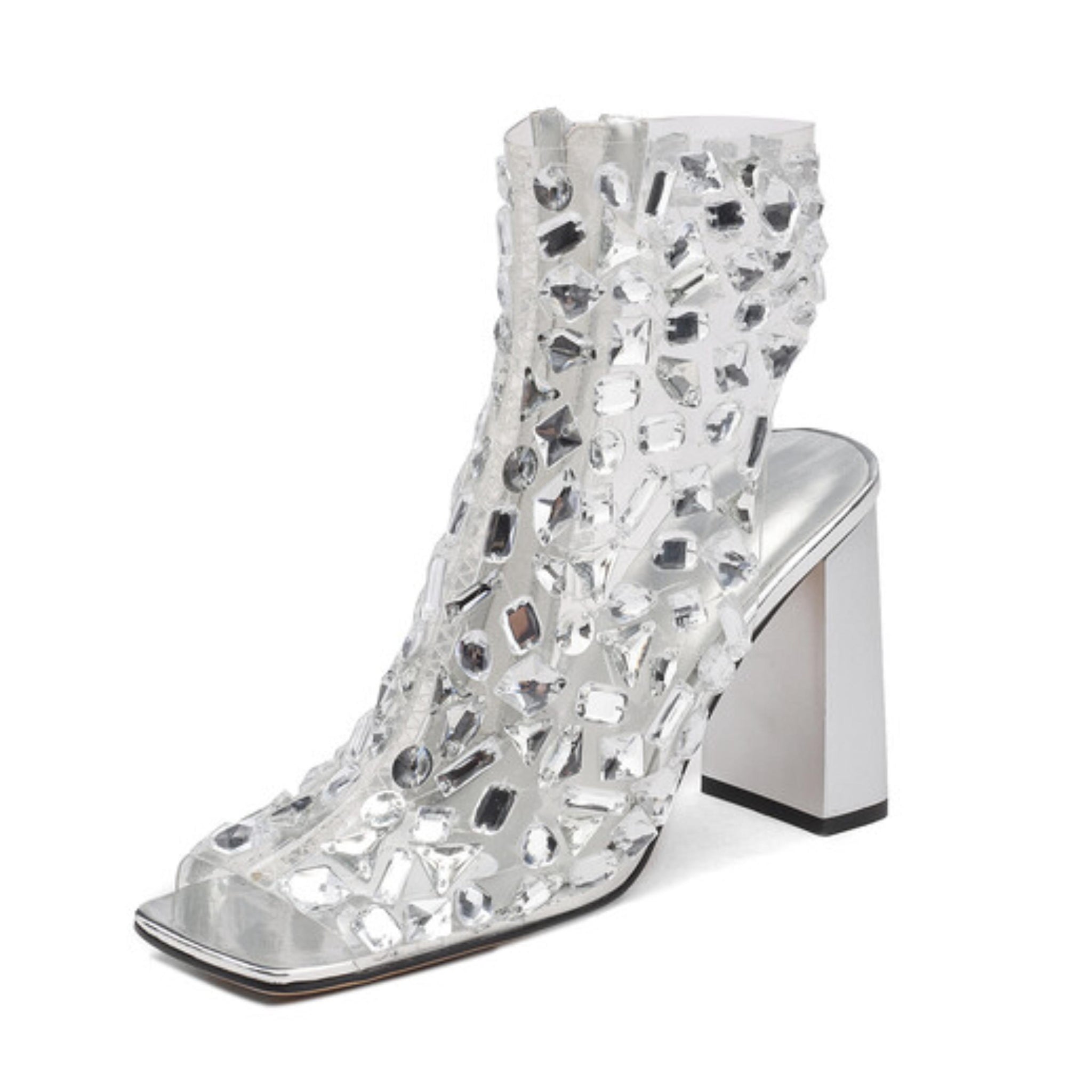 Clear Rhinestone Ankle Boots with Side Zipper Sandals for Women