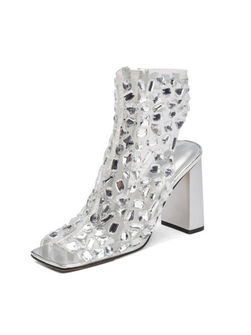Clear Rhinestone Ankle Boots with Side Zipper Sandals for Women