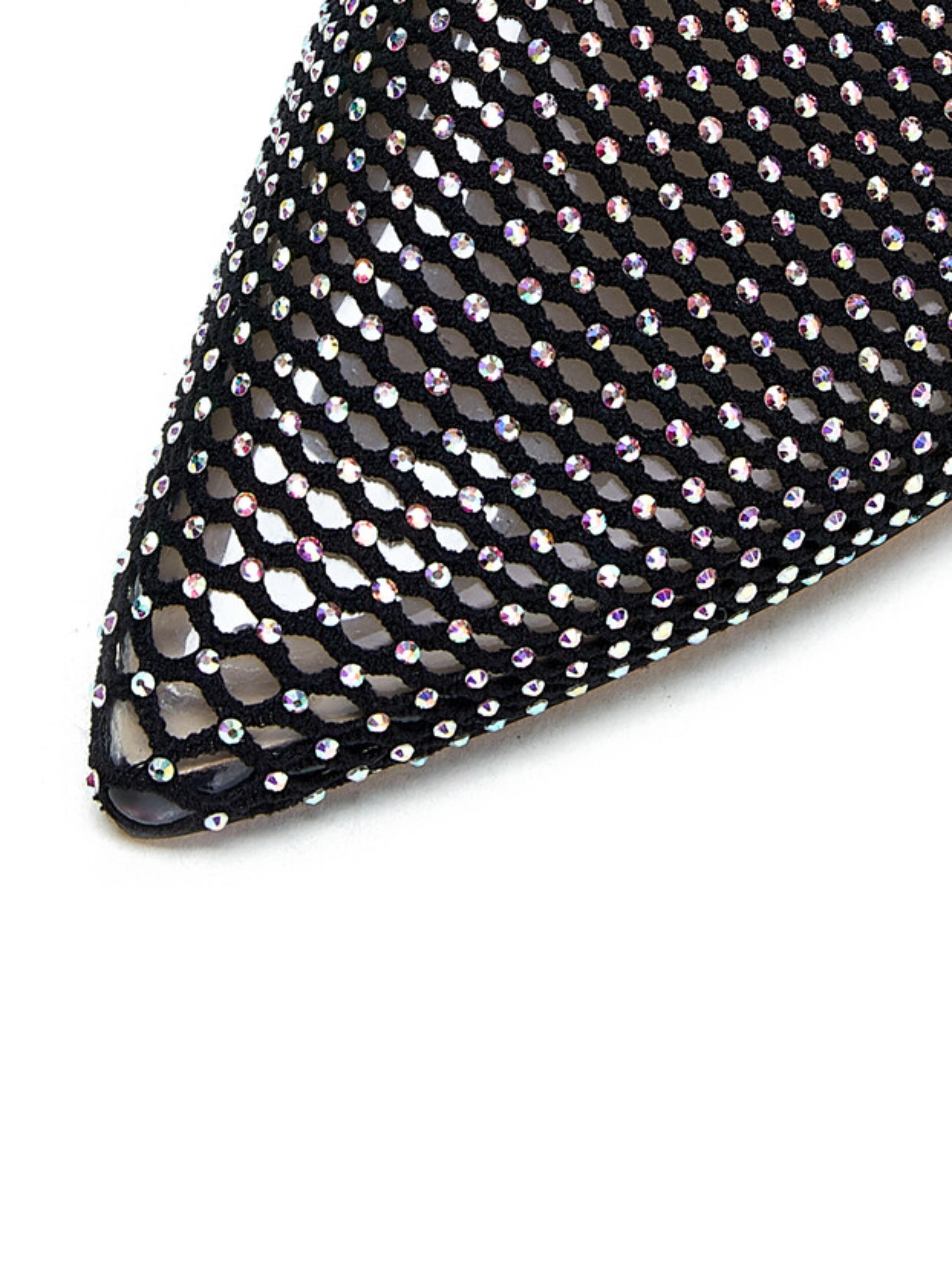 Sparkly Rhinestone Stiletto Sock Boots Sandals for Women in Black