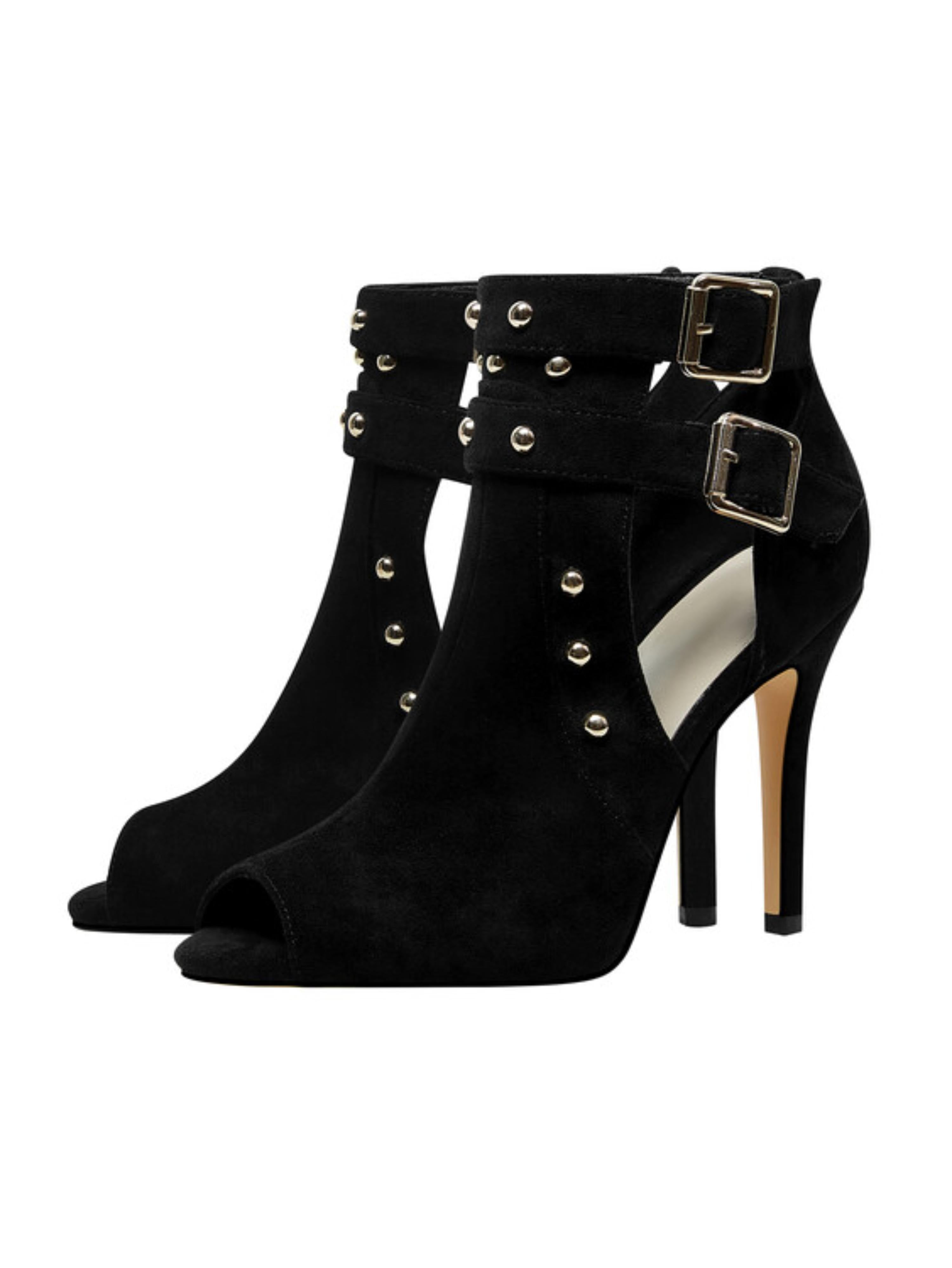 Black Suede Cutout Ankle Boots Sandals Women