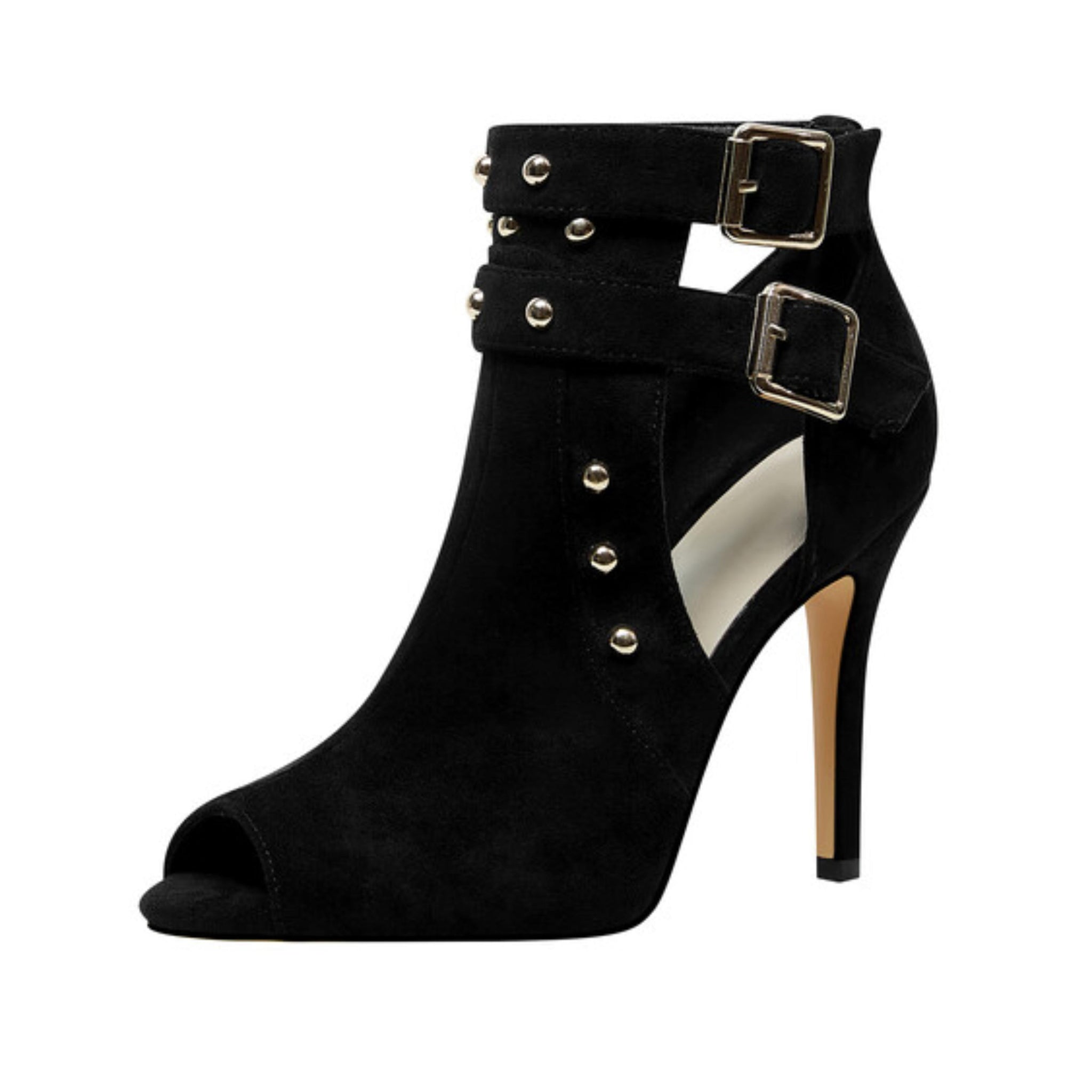 Black Suede Cutout Ankle Boots Sandals Women