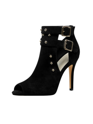 Black Suede Cutout Ankle Boots Sandals Women