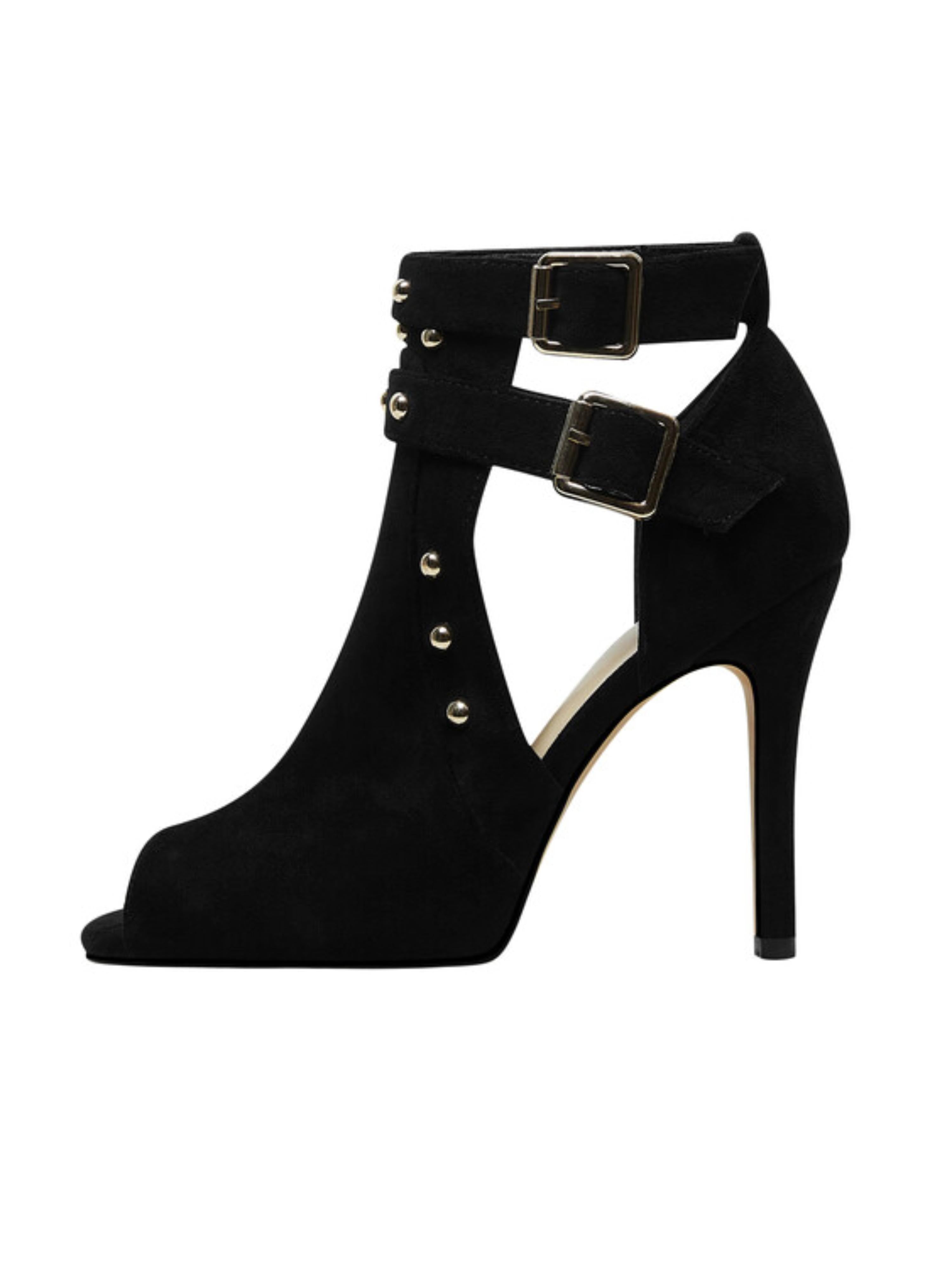 Black Suede Cutout Ankle Boots Sandals Women