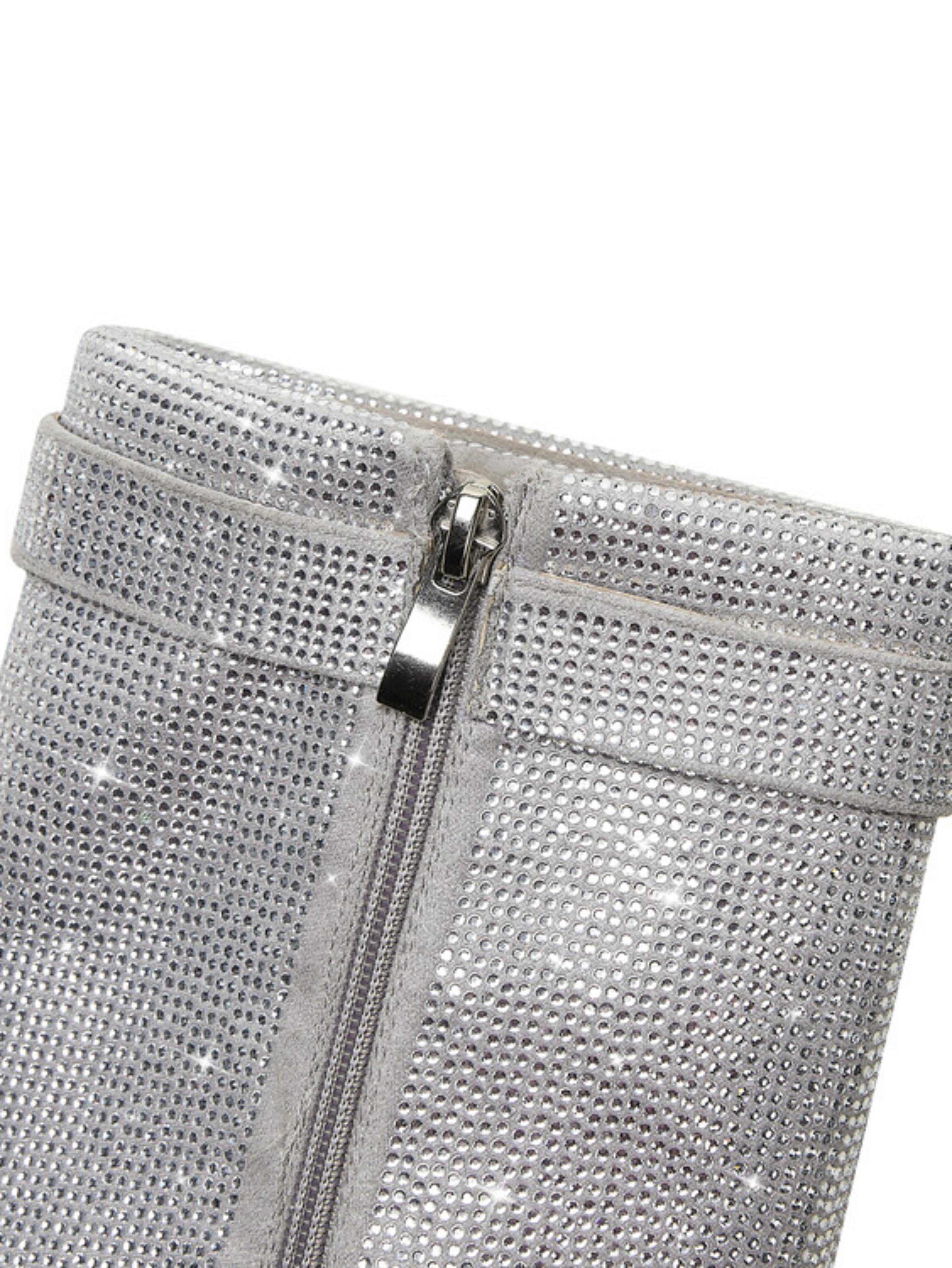 Rhinestone Inlay Ankle Cover Silver Wedges Sandals for Women