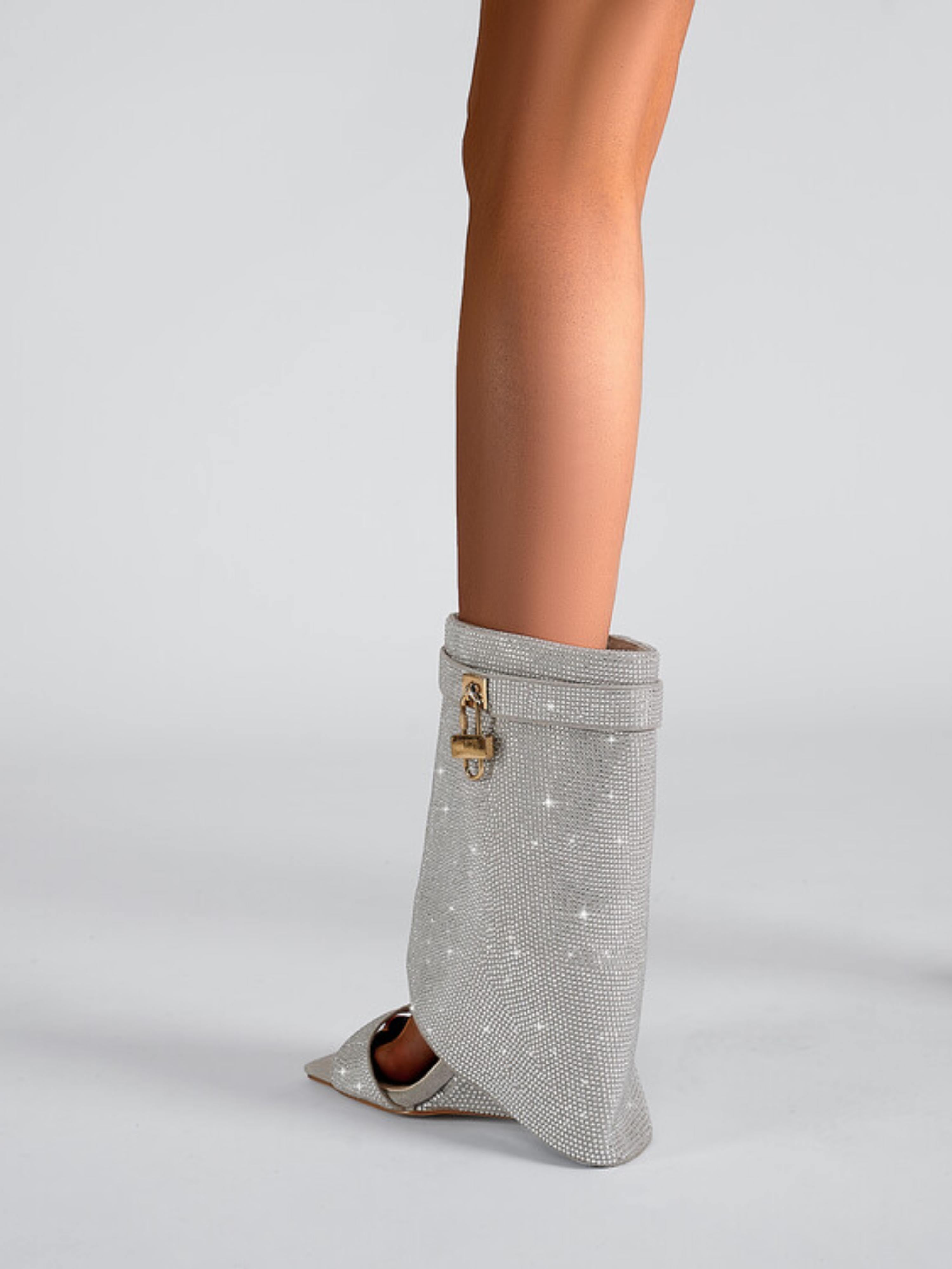 Rhinestone Inlay Ankle Cover Silver Wedges Sandals for Women