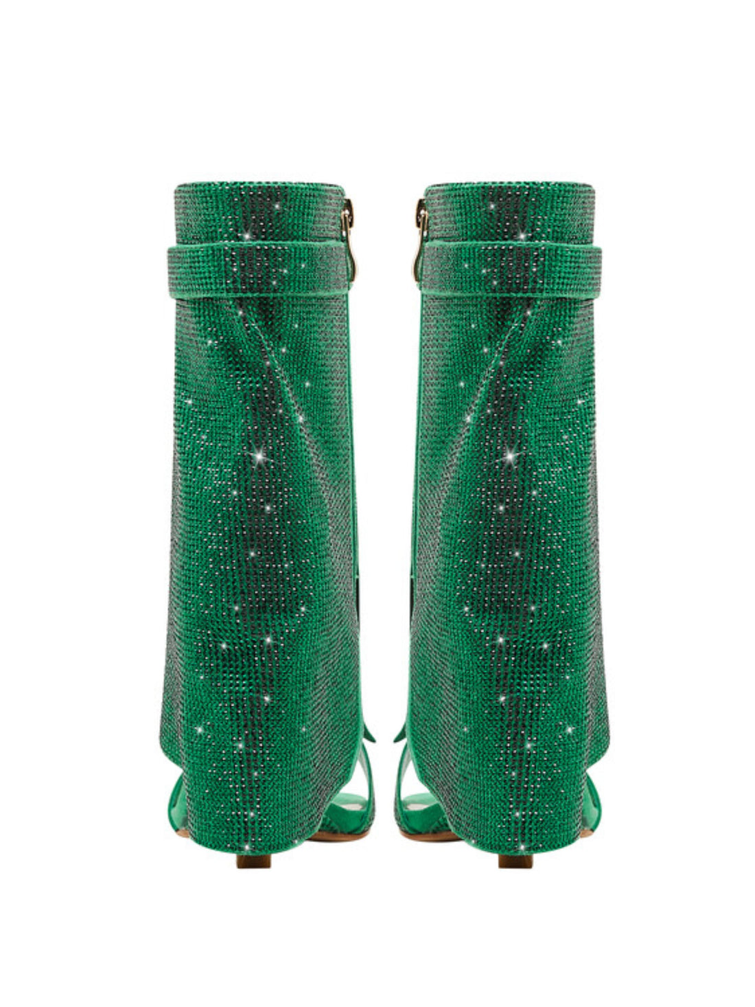 Green Rhinestone Ankle Cover Wedge Square Toe Sandals for Women