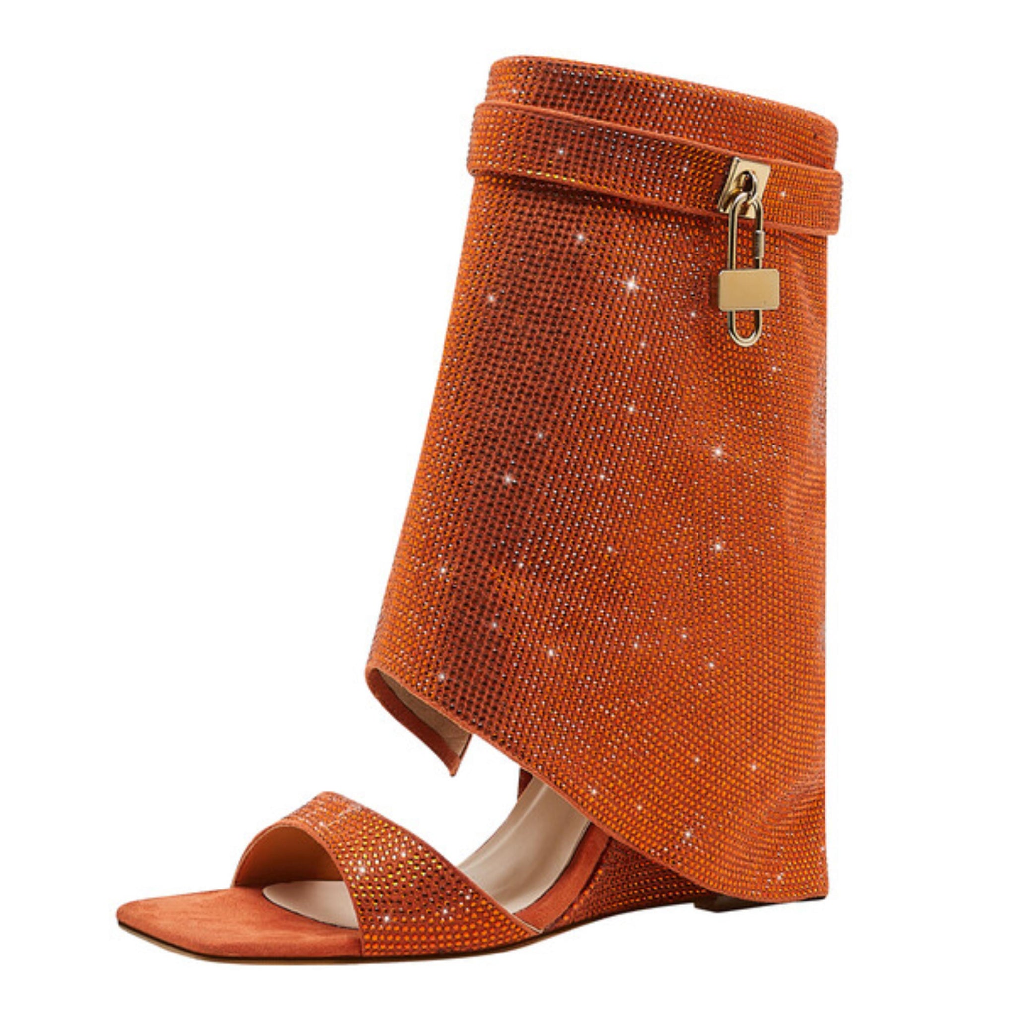 Dazzling Rhinestone Square Toe Boot Sandals for Women