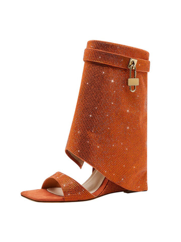 Dazzling Rhinestone Square Toe Boot Sandals for Women