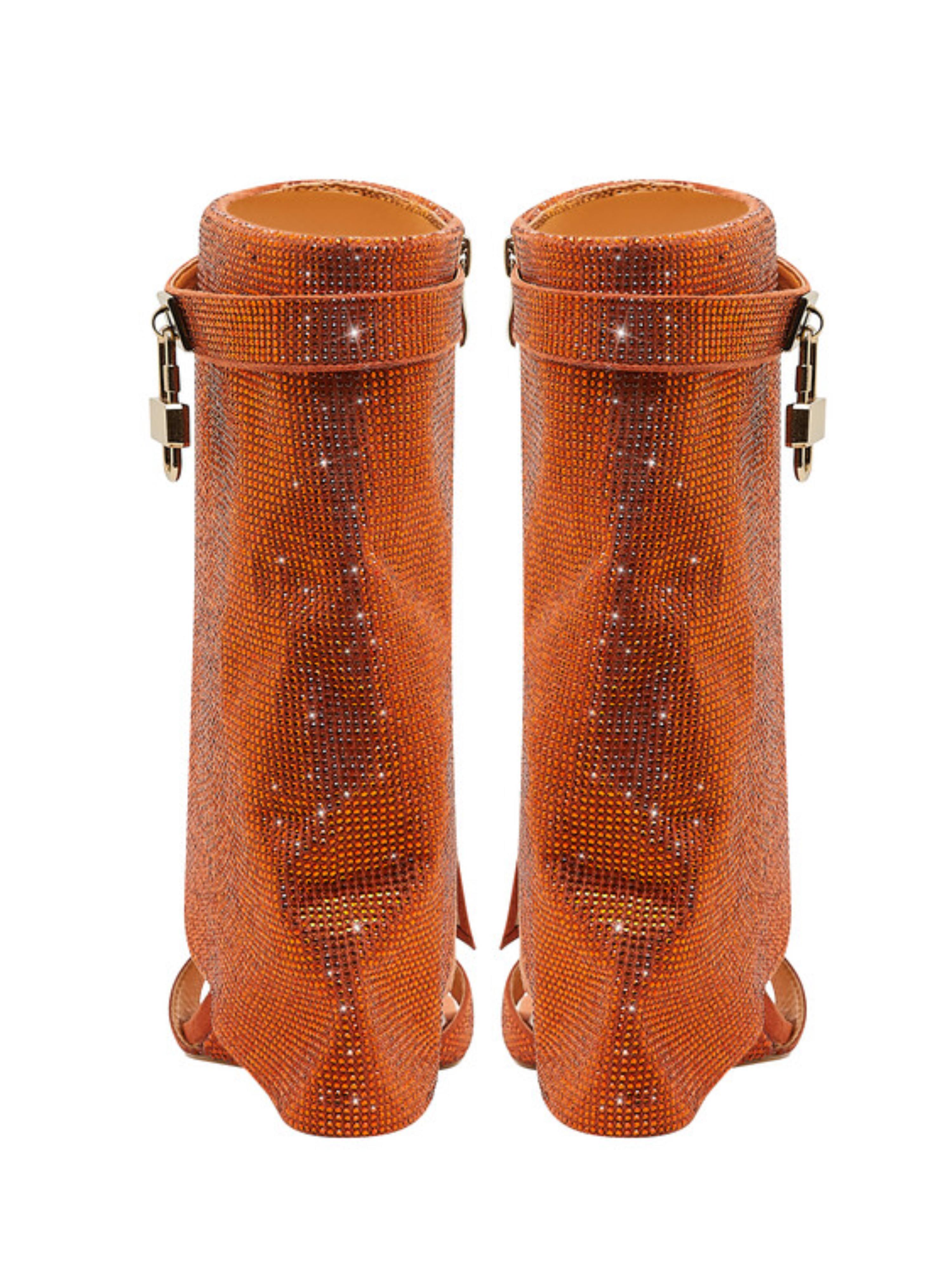 Dazzling Rhinestone Square Toe Boot Sandals for Women