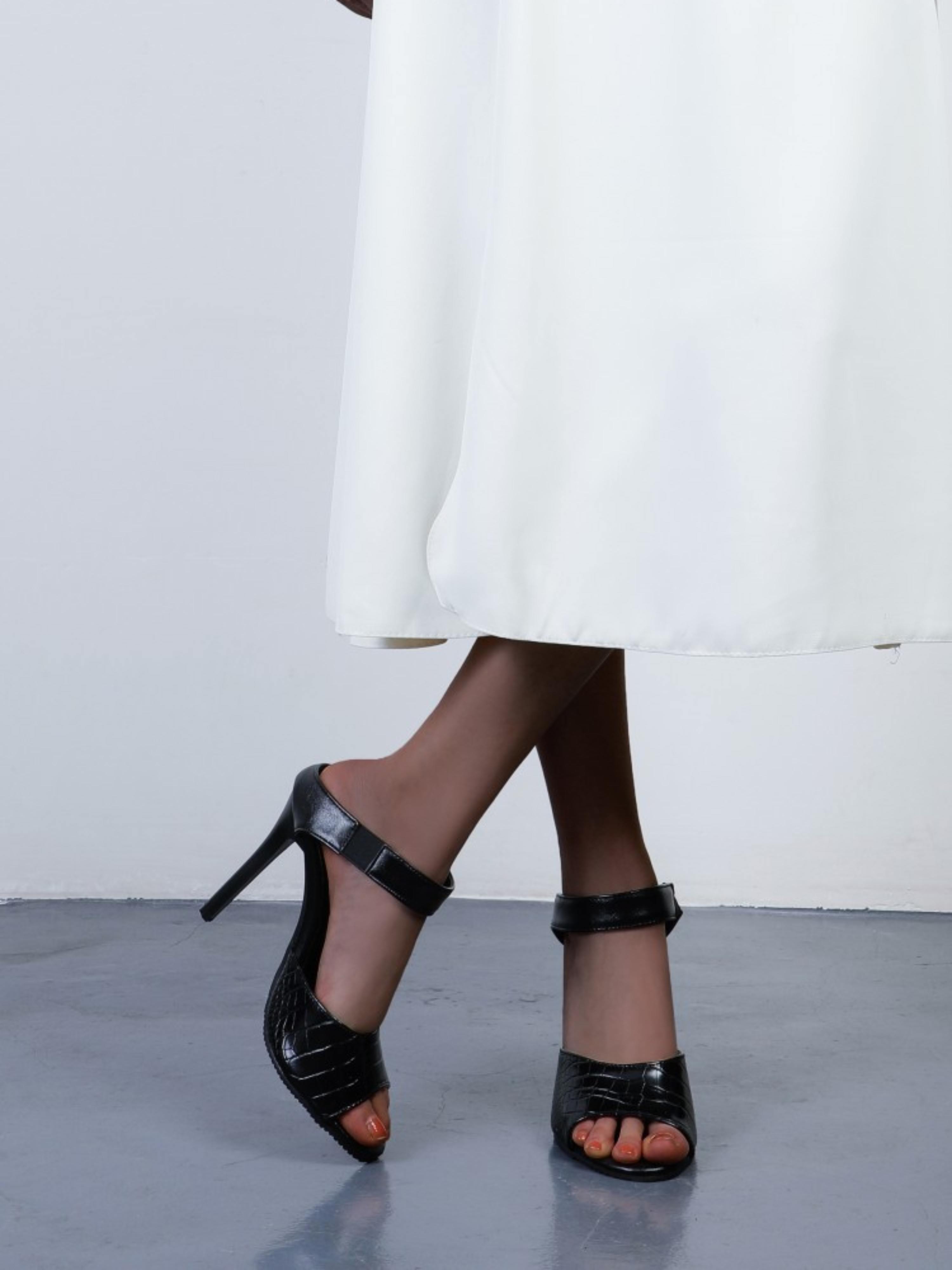 City Glam Croc-Embossed High Heel Sandals for Women