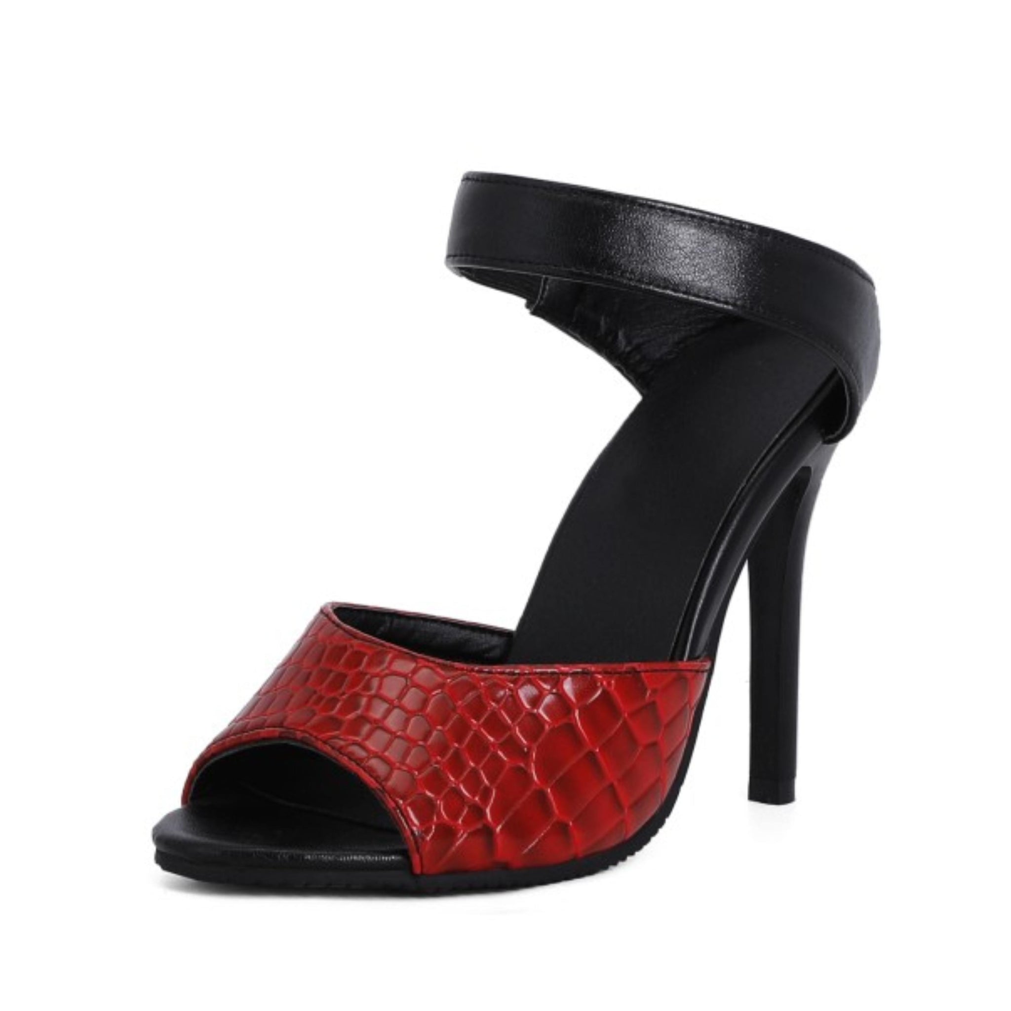 Red Desire Croc-Textured Peep-Toe Women's Comfort Sandals