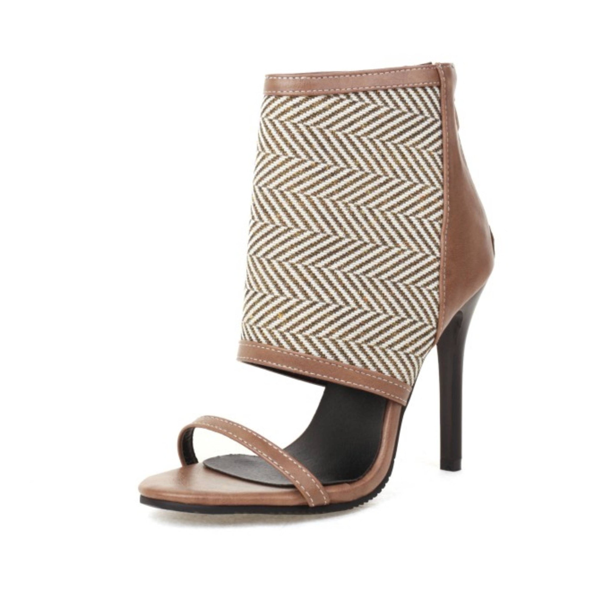 Enchanting Beige Stilettos with Back Zipper Sandals for Women