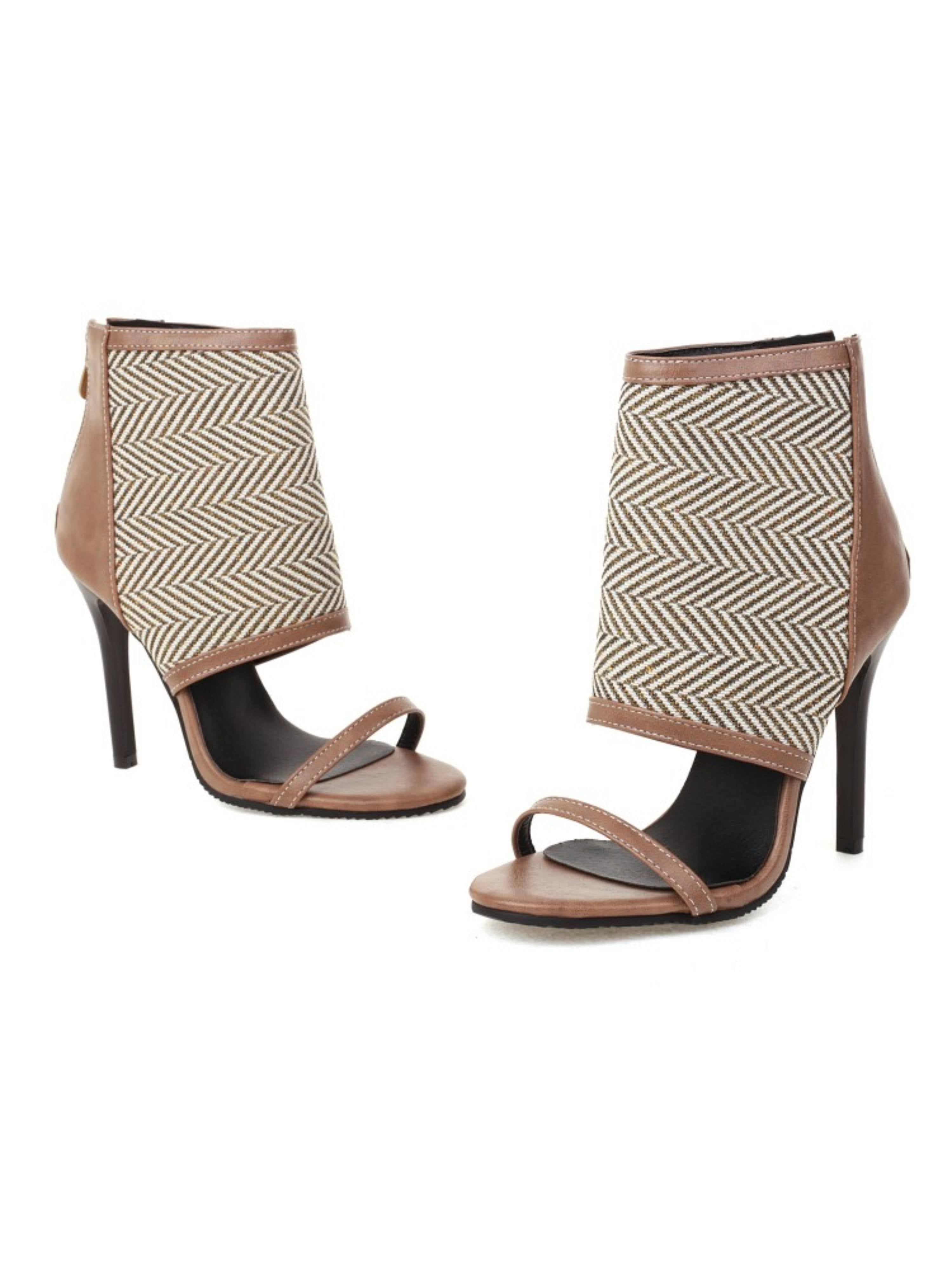 Enchanting Beige Stilettos with Back Zipper Sandals for Women