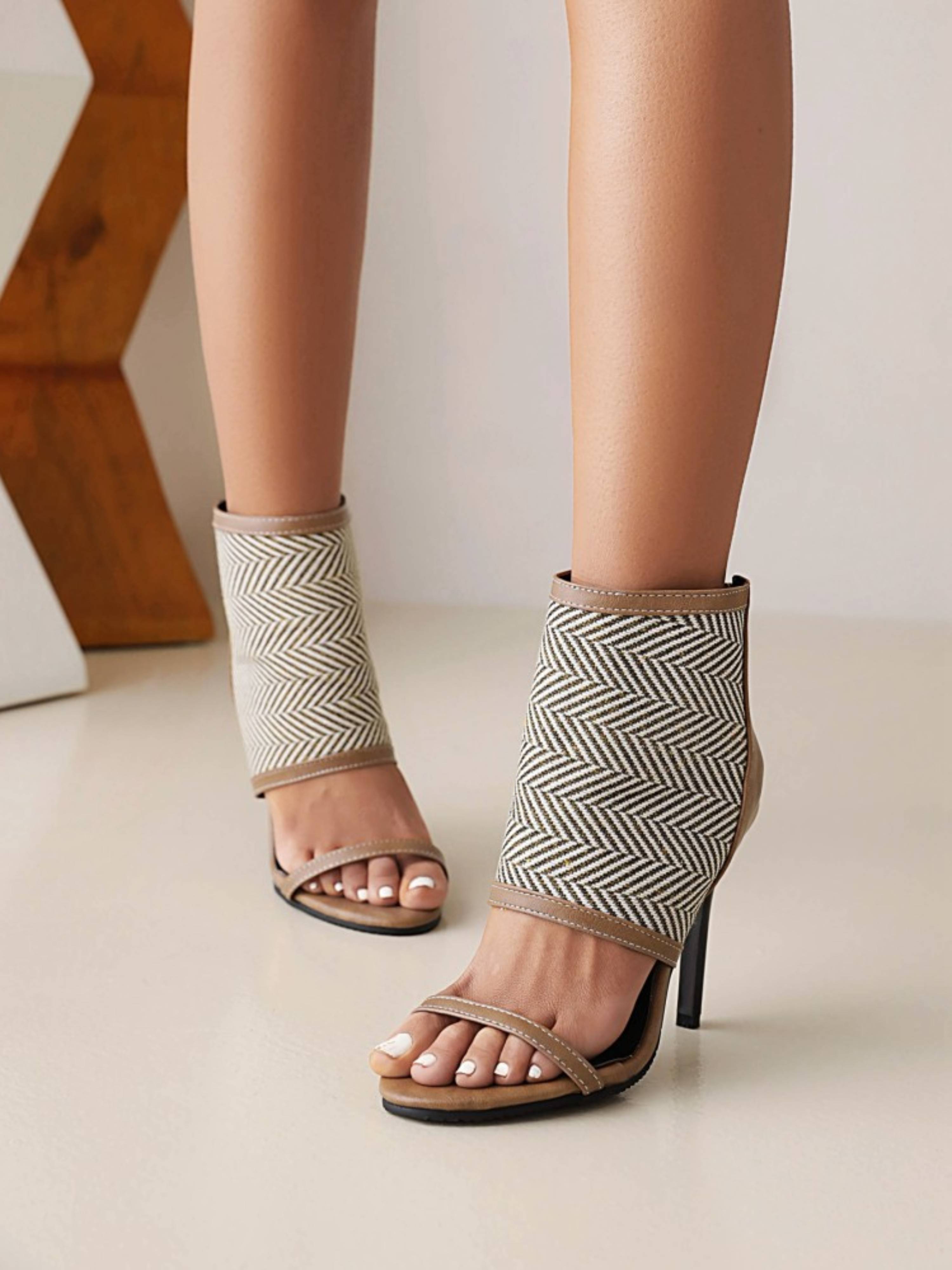 Enchanting Beige Stilettos with Back Zipper Sandals for Women