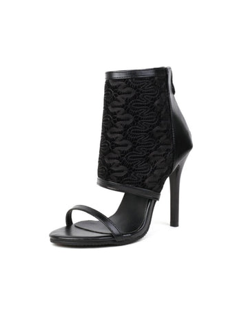 Black Fabric Ankle Strap Stiletto Party Heel Sandals for Women