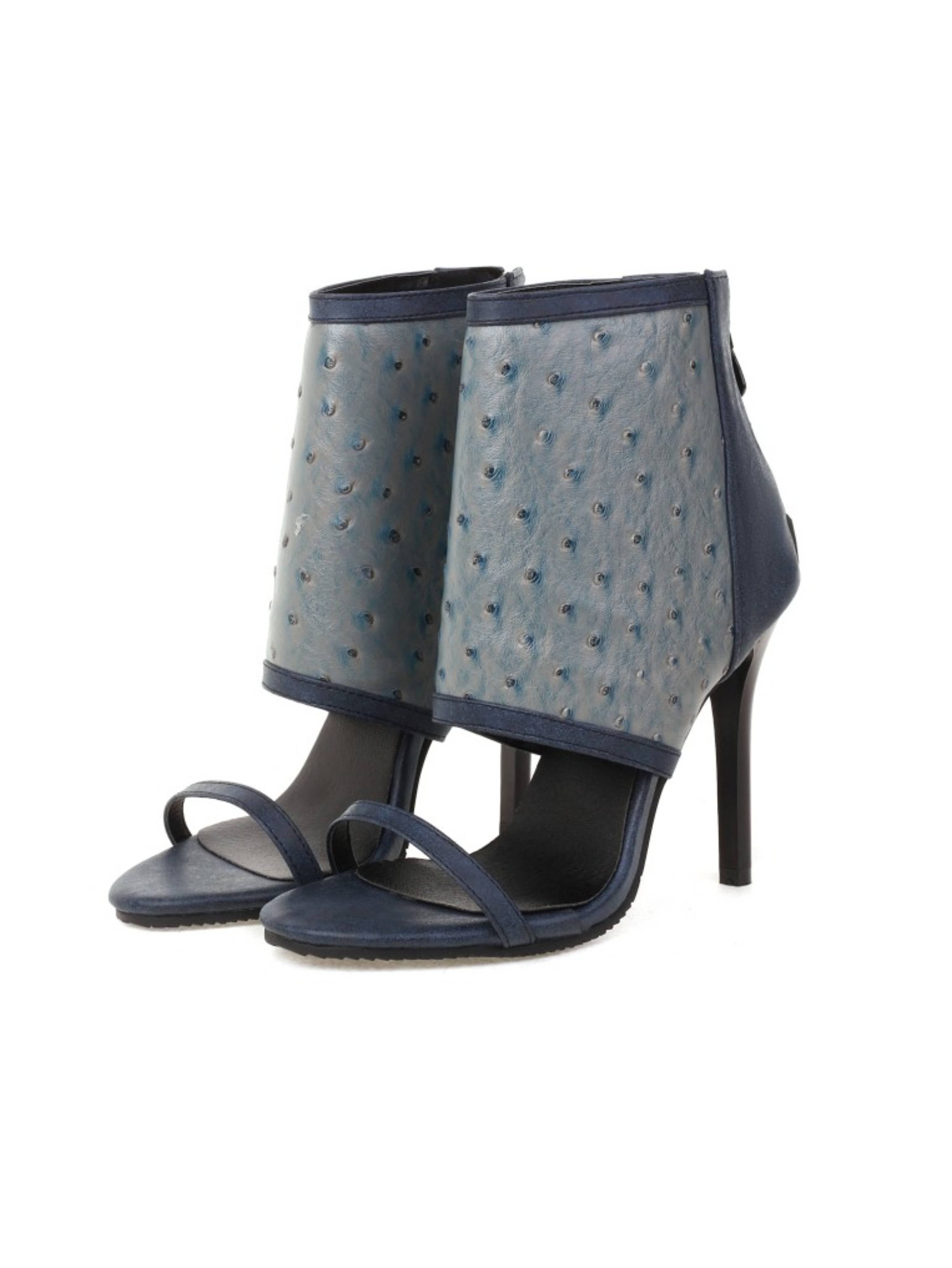 Elegant Blue Sandals for Women with Textured Ankle Design