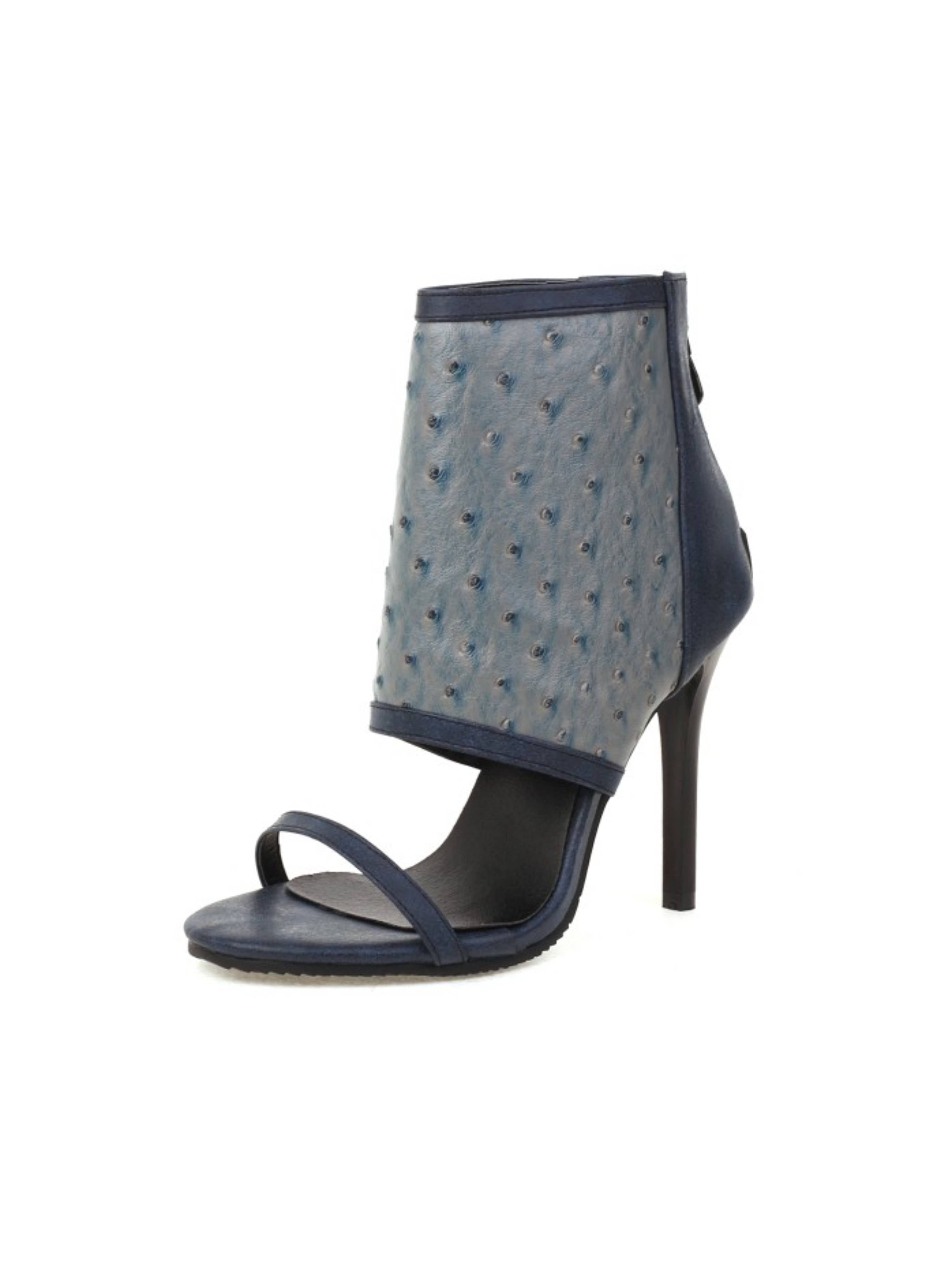Elegant Blue Sandals for Women with Textured Ankle Design