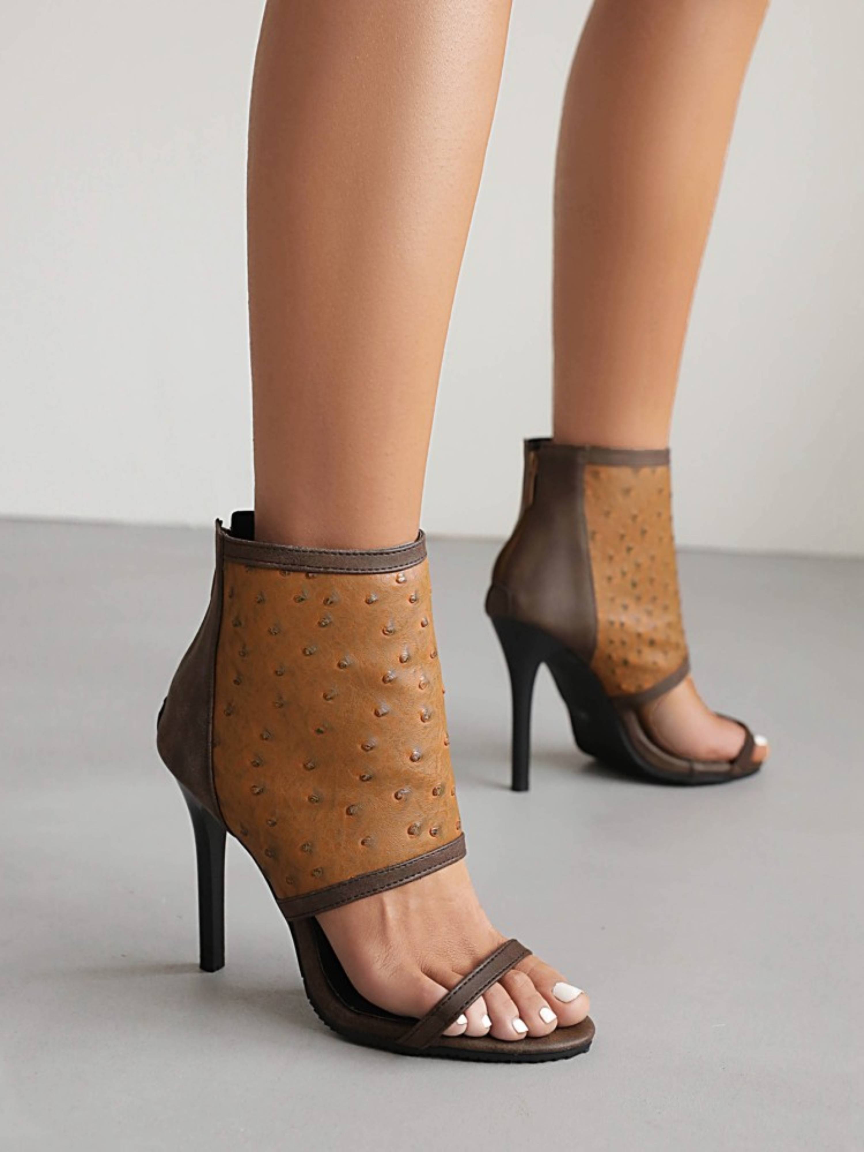 Modern Ankle Cuff Stiletto Party Heels Brown Sandals for Women