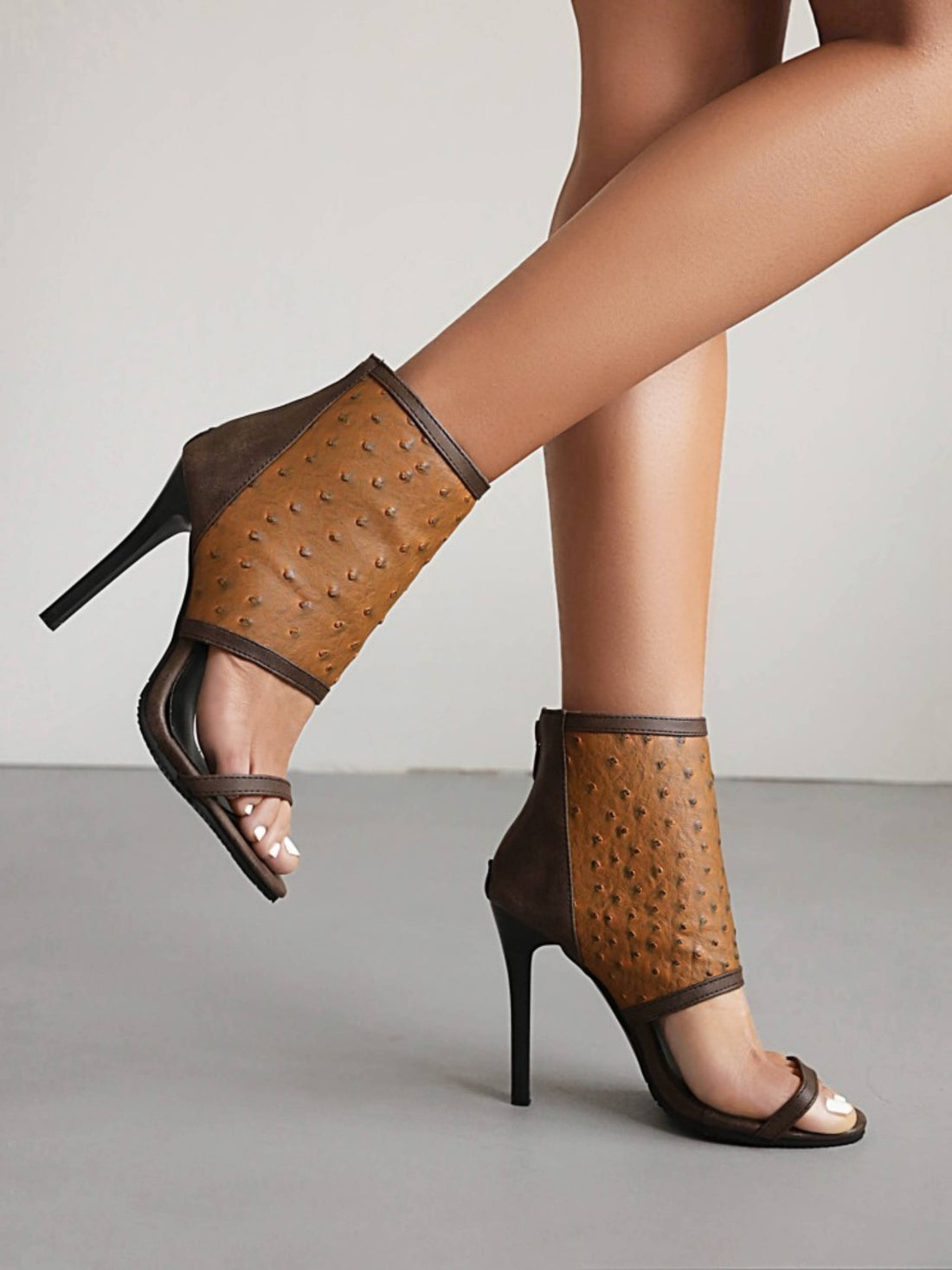 Modern Ankle Cuff Stiletto Party Heels Brown Sandals for Women