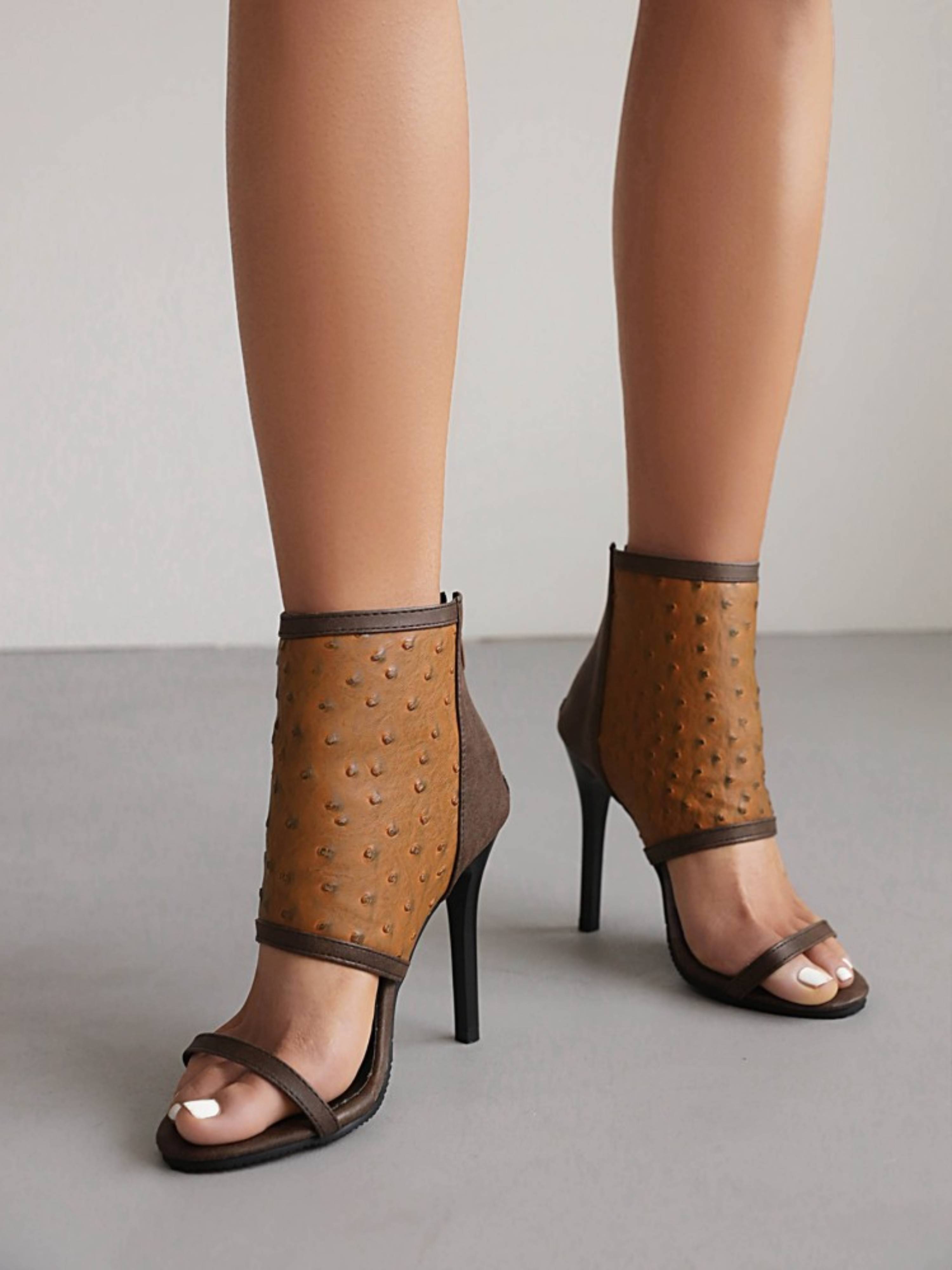 Modern Ankle Cuff Stiletto Party Heels Brown Sandals for Women