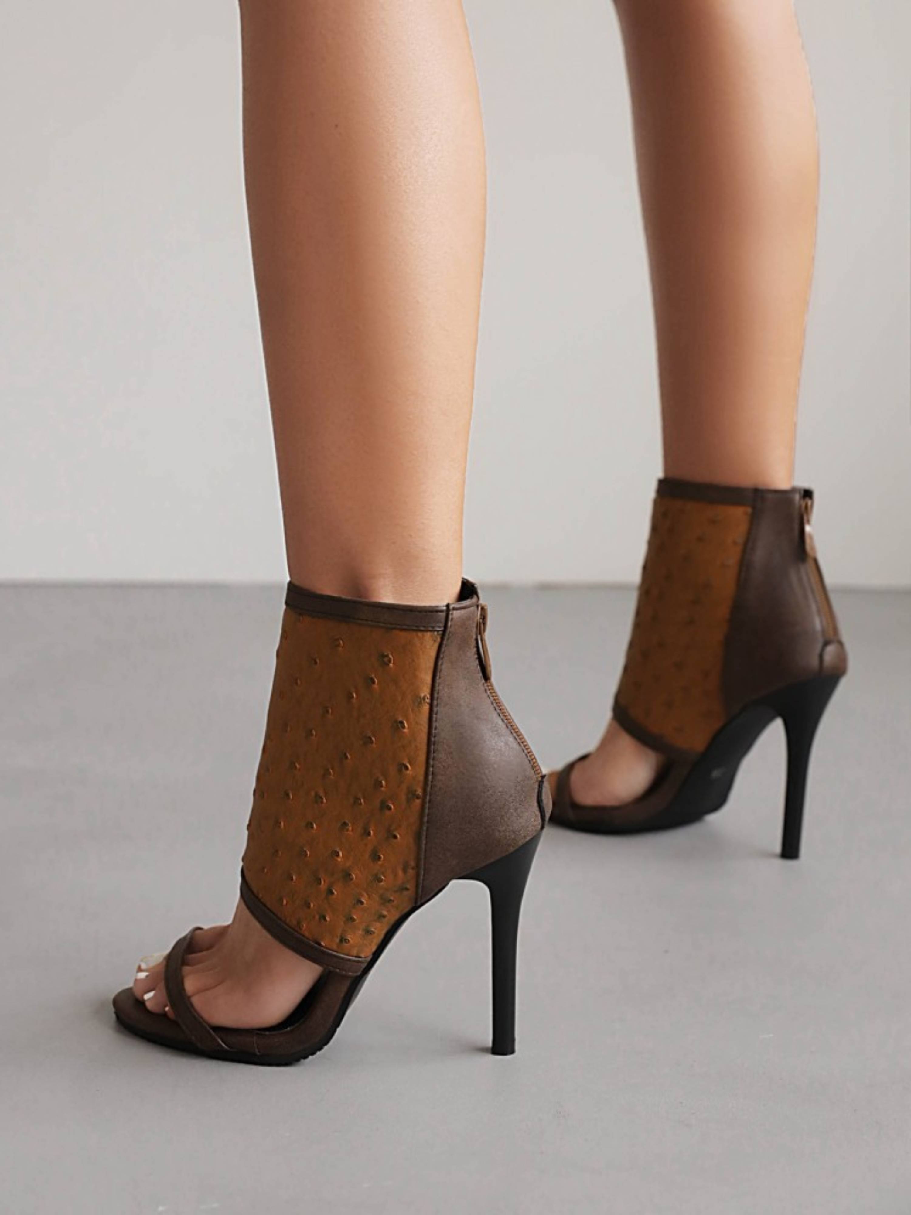 Modern Ankle Cuff Stiletto Party Heels Brown Sandals for Women