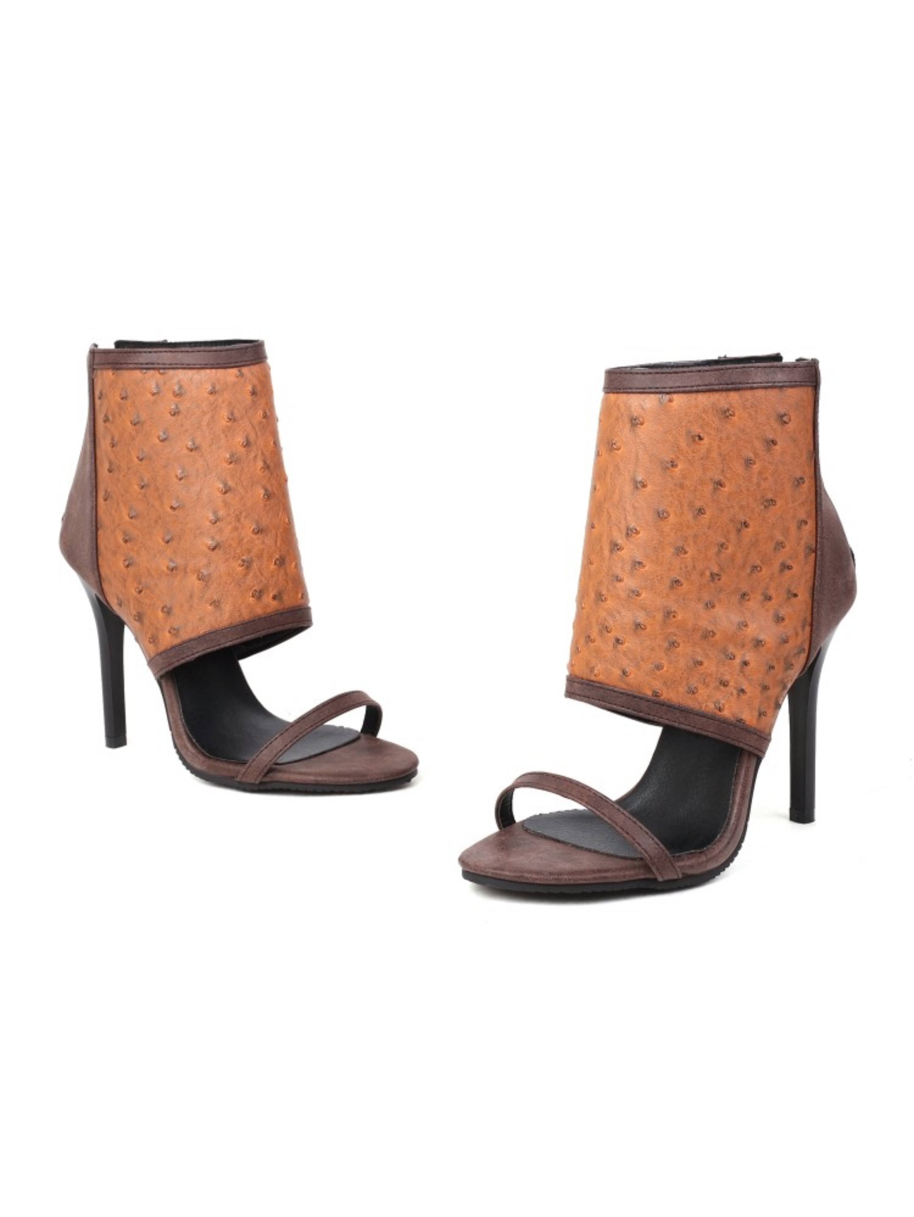 Modern Ankle Cuff Stiletto Party Heels Brown Sandals for Women